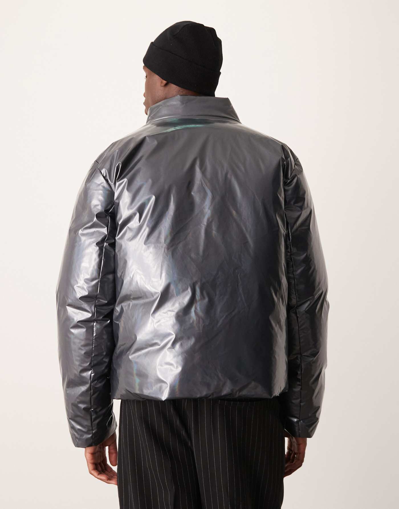 ASOS DESIGN metallic puffer jacket in grey