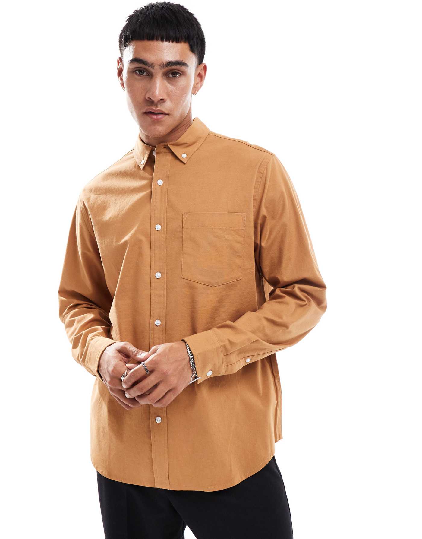 ASOS DESIGN relaxed oxford shirt in tan