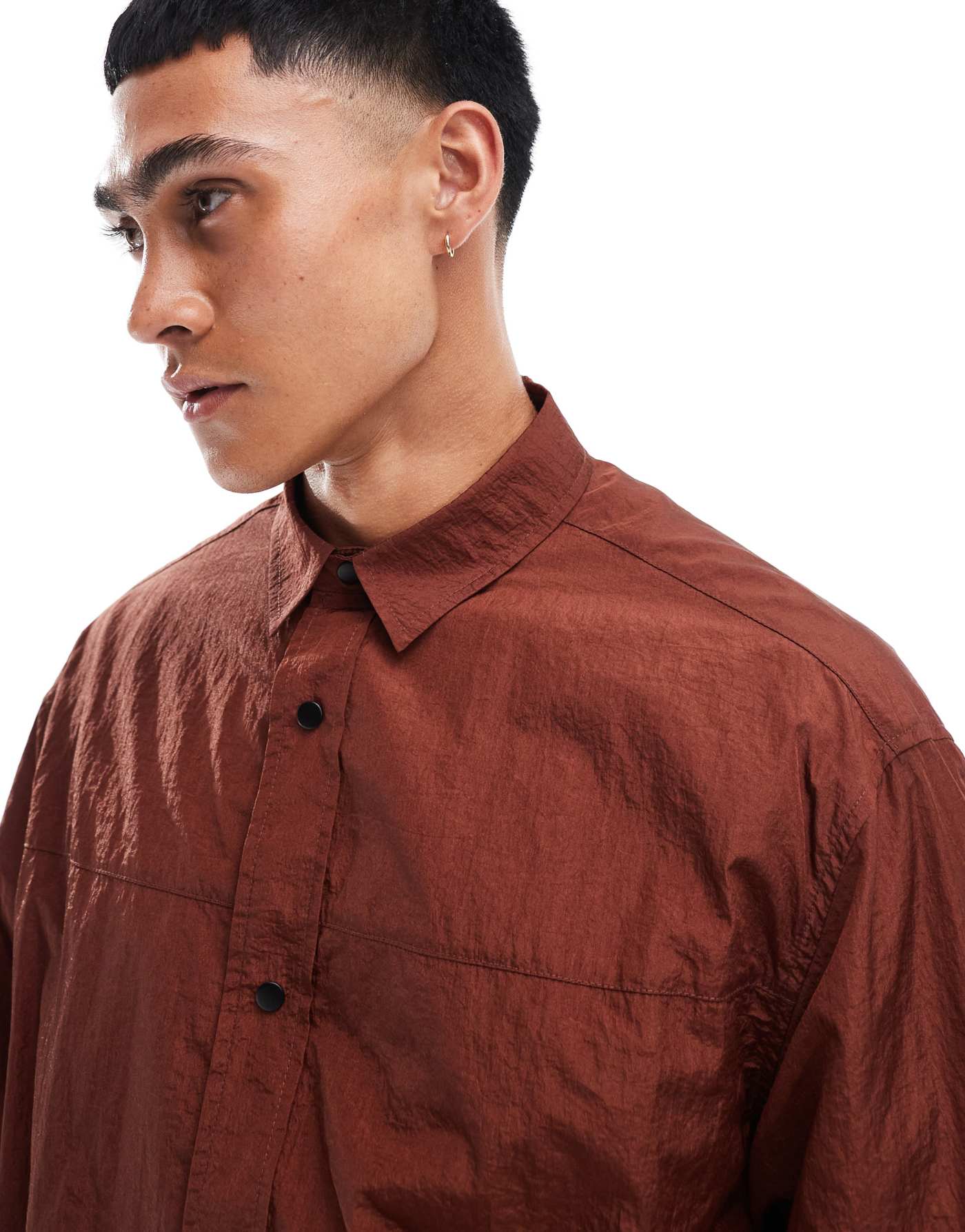 ASOS DESIGN boxy nylon shirt in brown