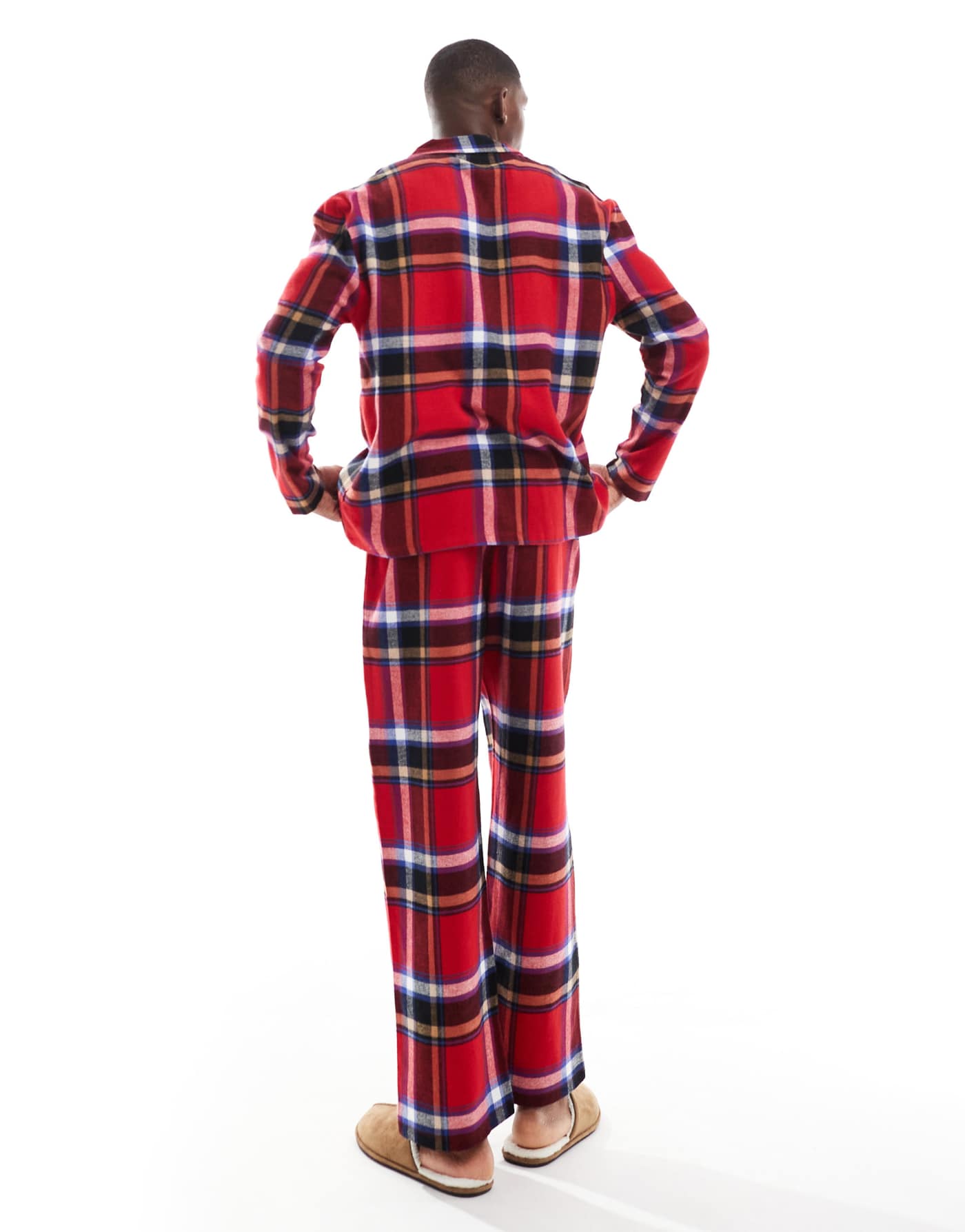 ASOS DESIGN pyjama set with tartan shirt and bottoms in red