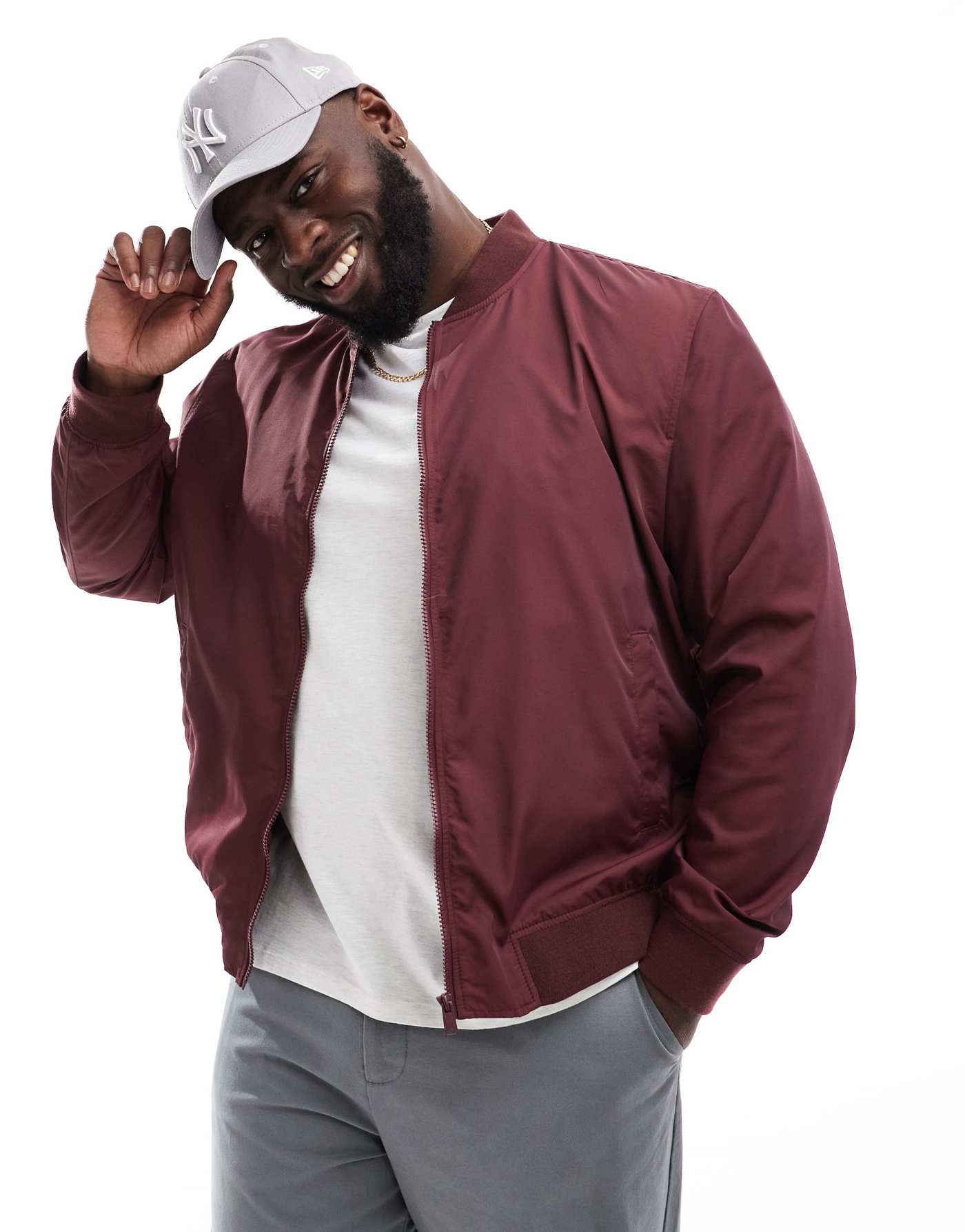 ASOS DESIGN lightweight bomber jacket in burgundy