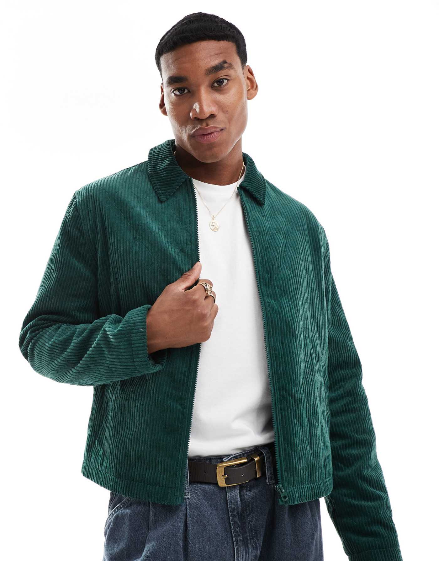 ASOS DESIGN corduroy  quilted harrington jacket in green