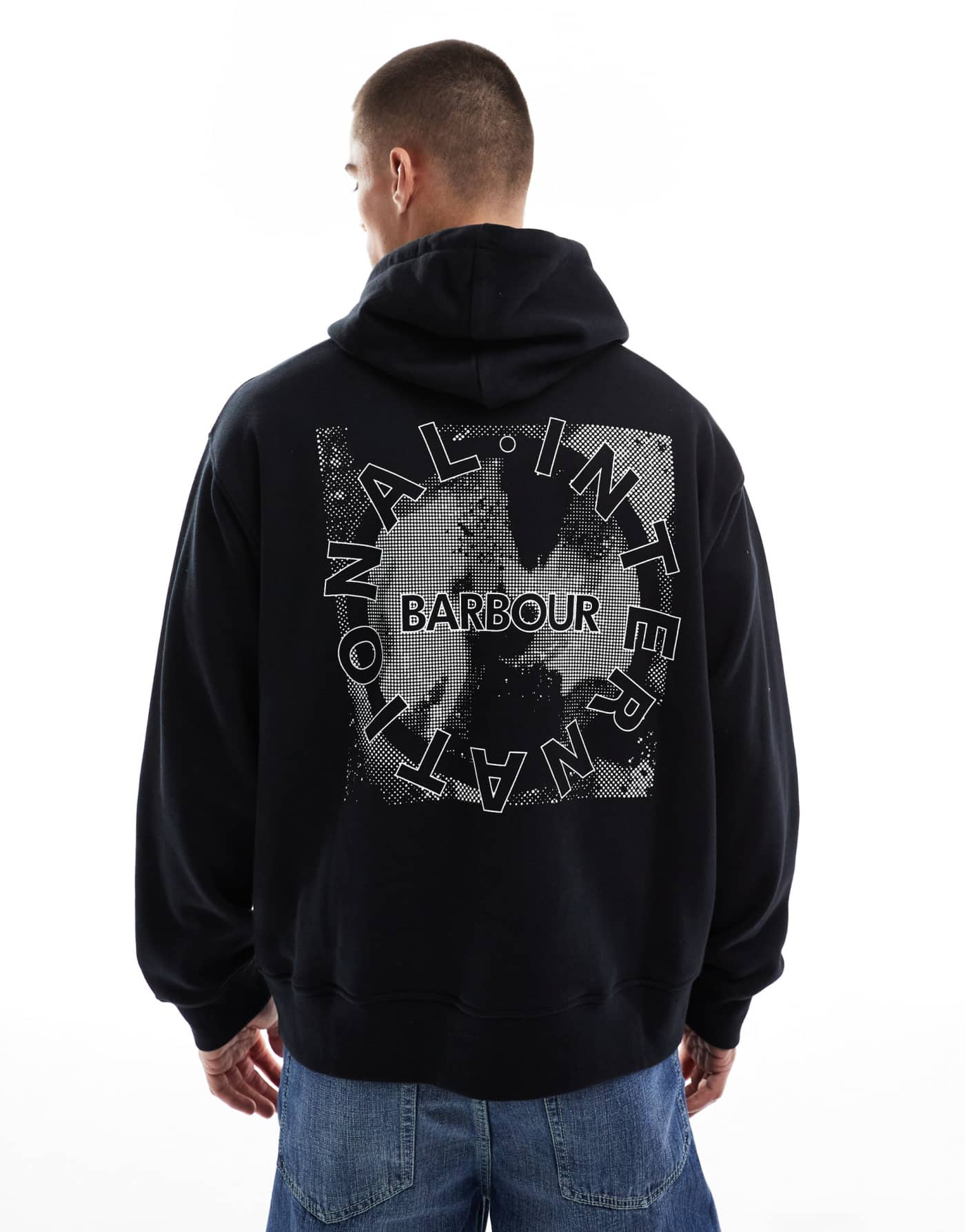 Barbour International mapped graphic os hoodie in black