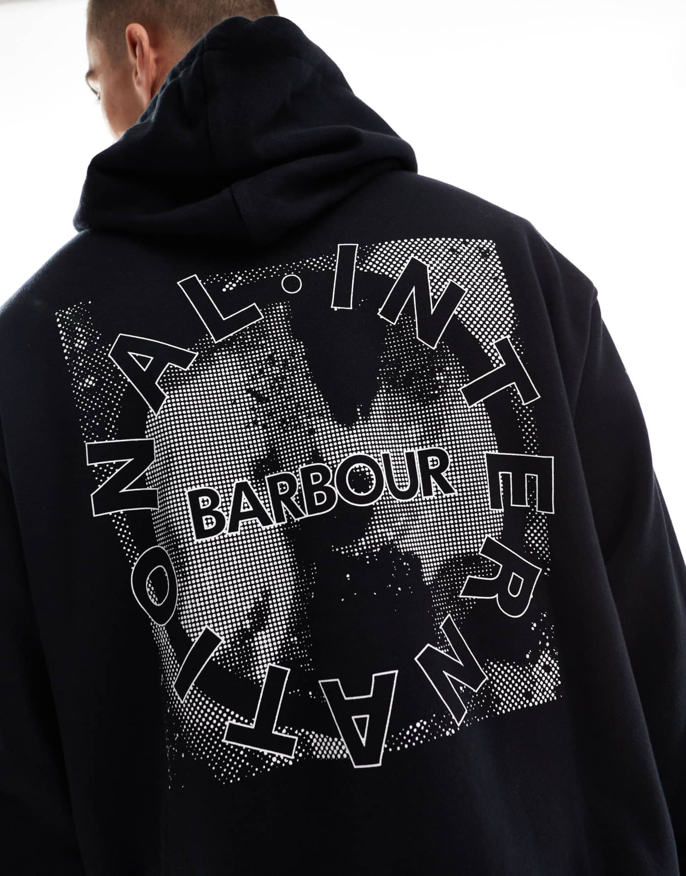 Barbour International mapped graphic os hoodie in black