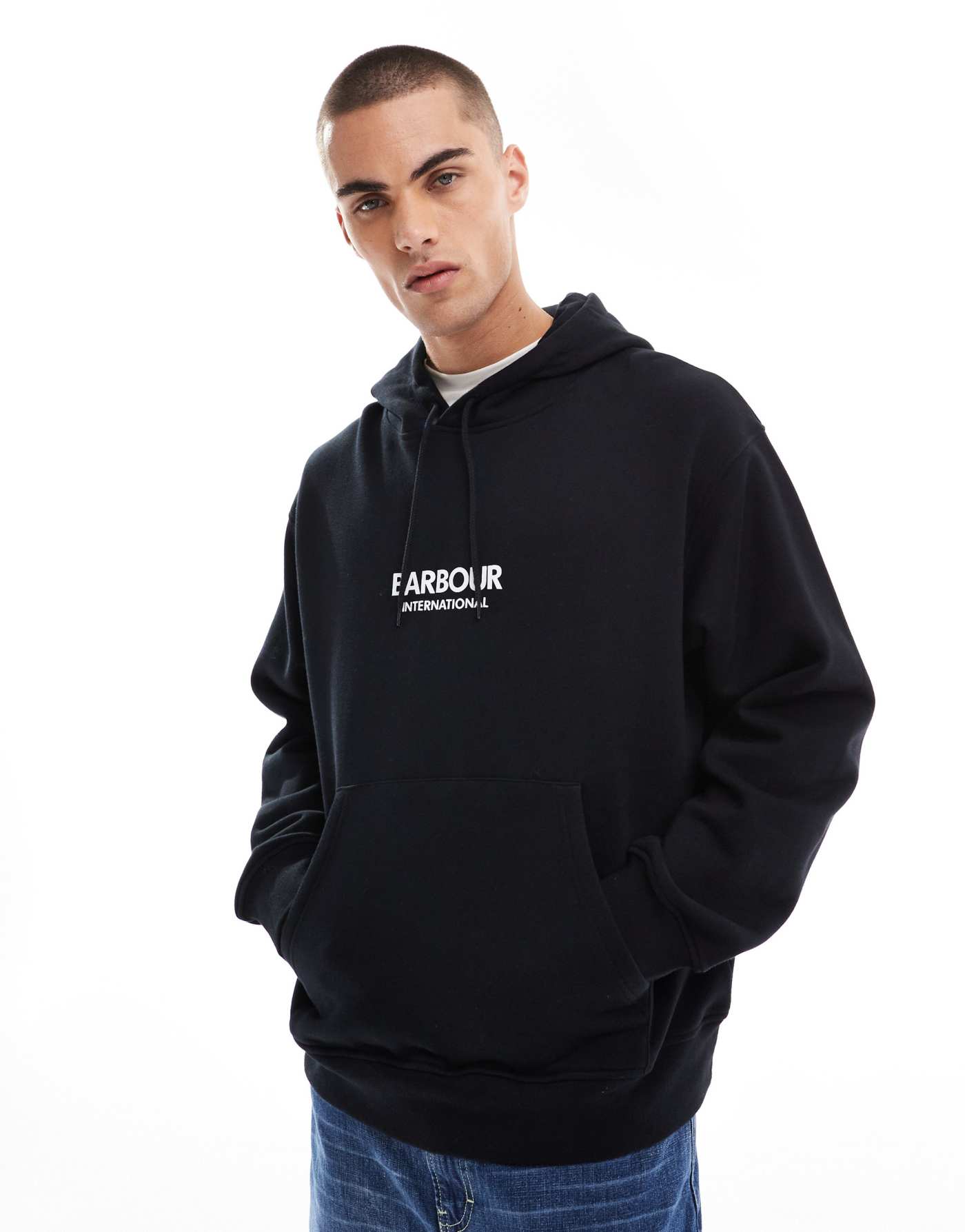 Barbour International mapped graphic os hoodie in black