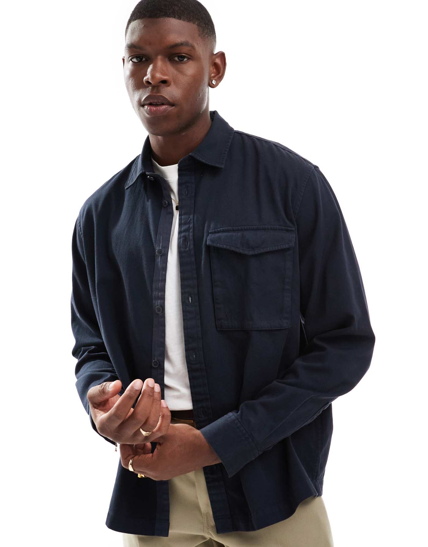 Armani Exchange twill overshirt in navy