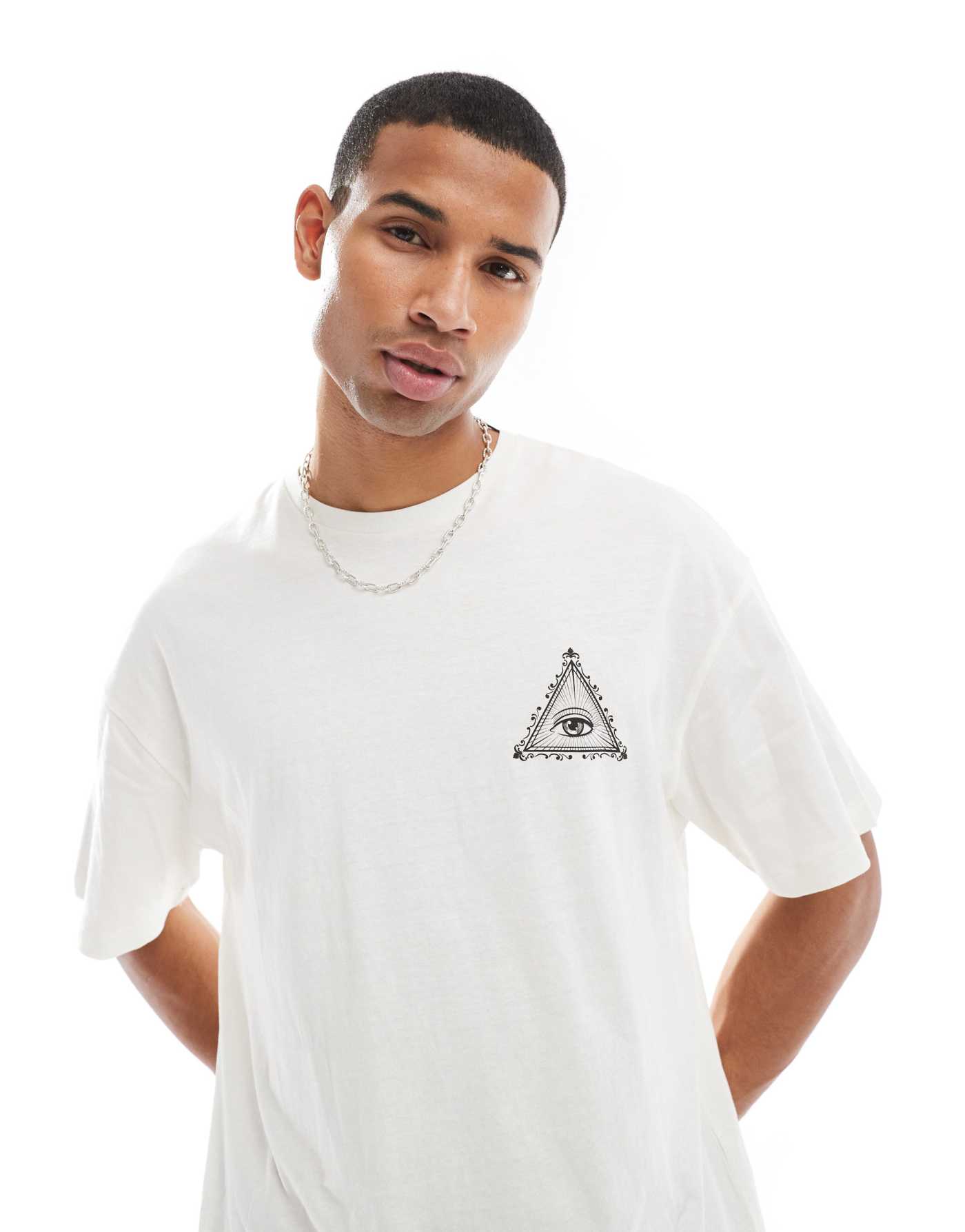 Jack & Jones oversized hand back print t-shirt in white