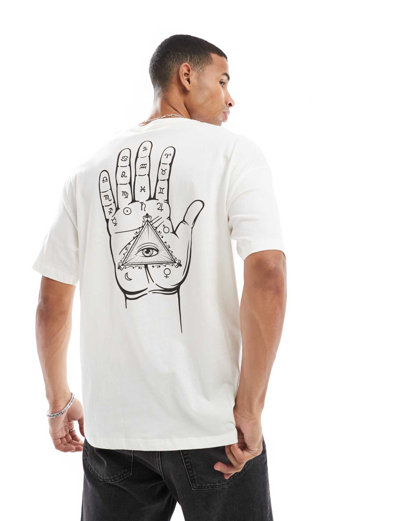 Jack & Jones oversized hand back print t-shirt in white