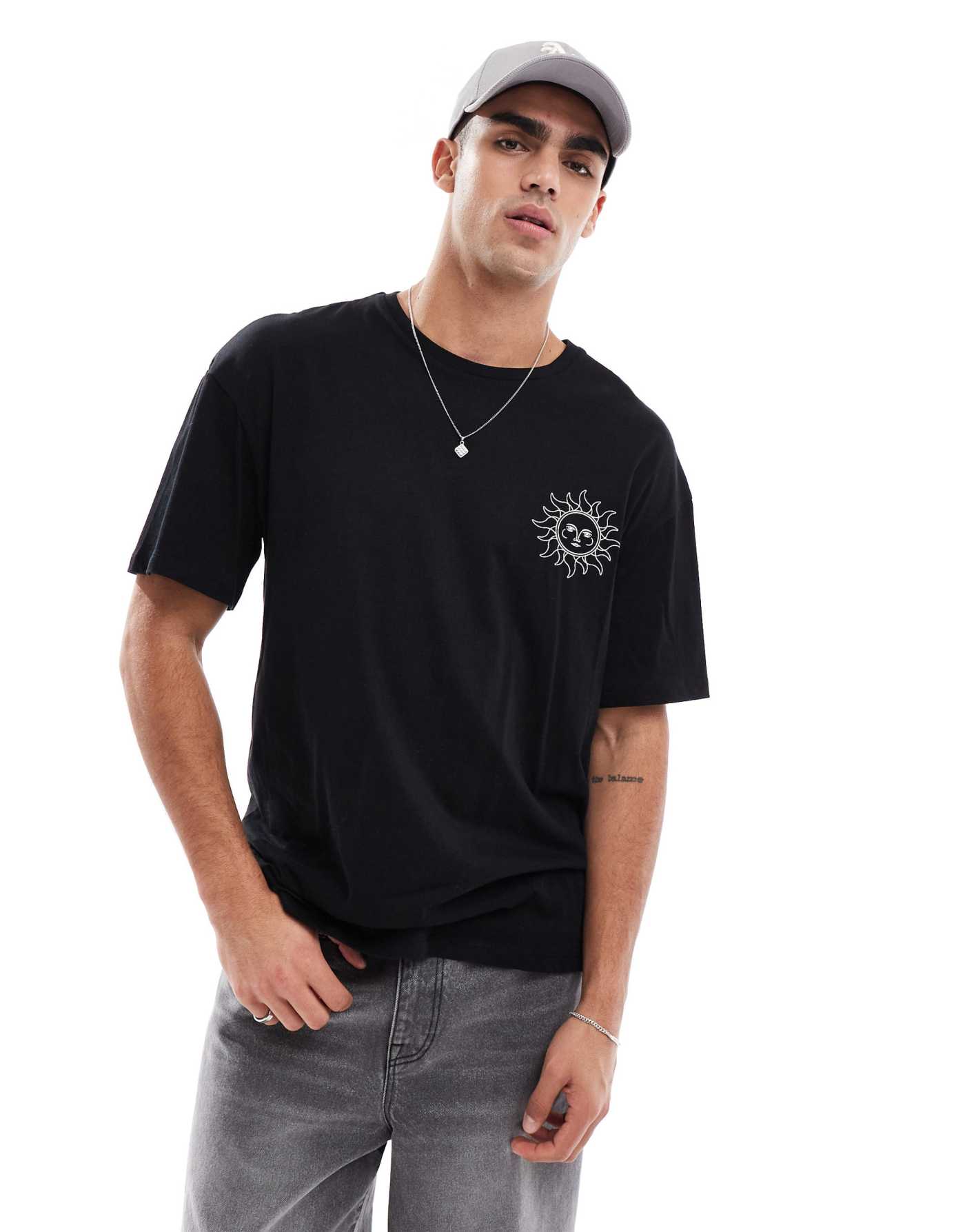 Jack & Jones oversized sun back print t-shirt in black