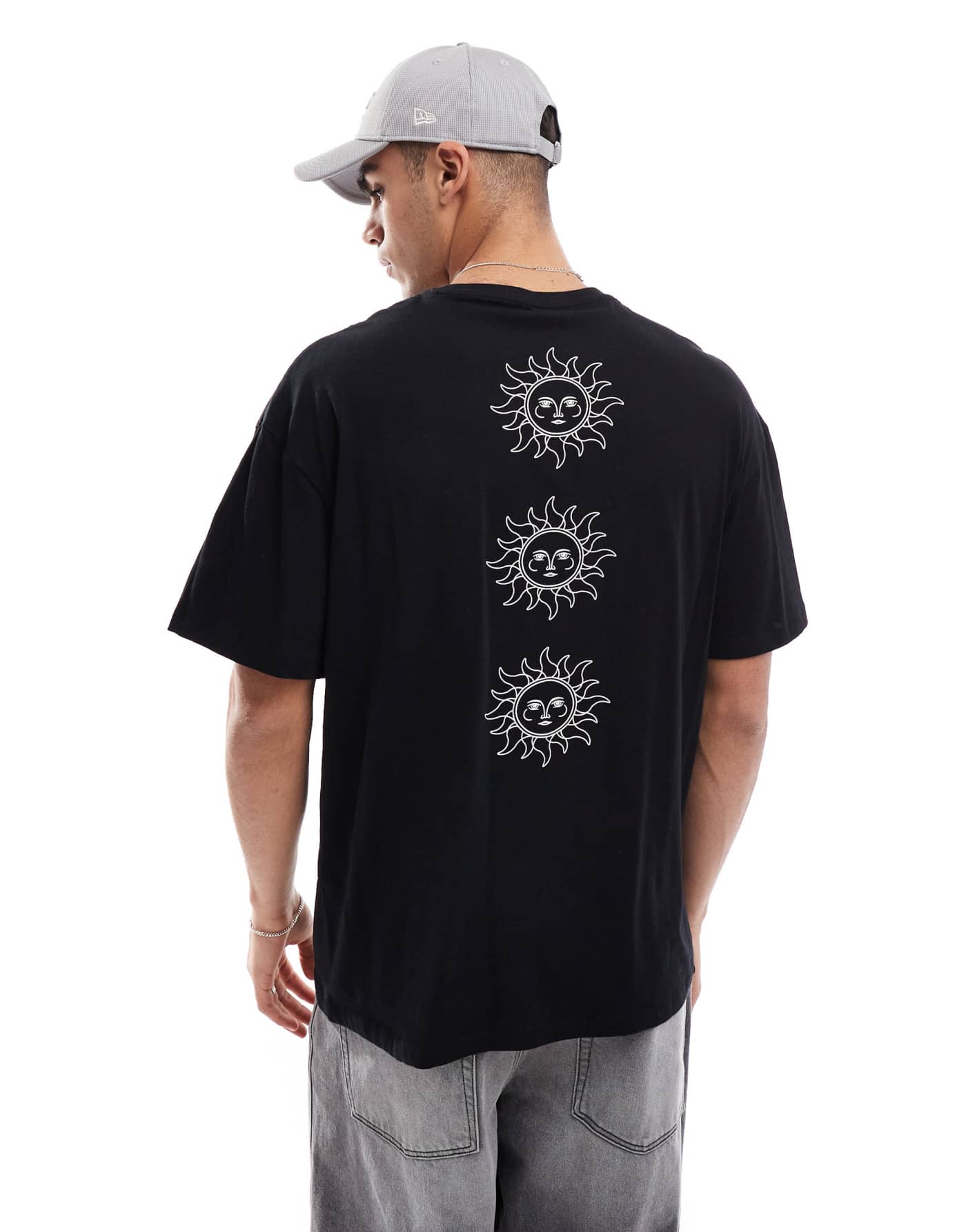 Jack & Jones oversized sun back print t-shirt in black