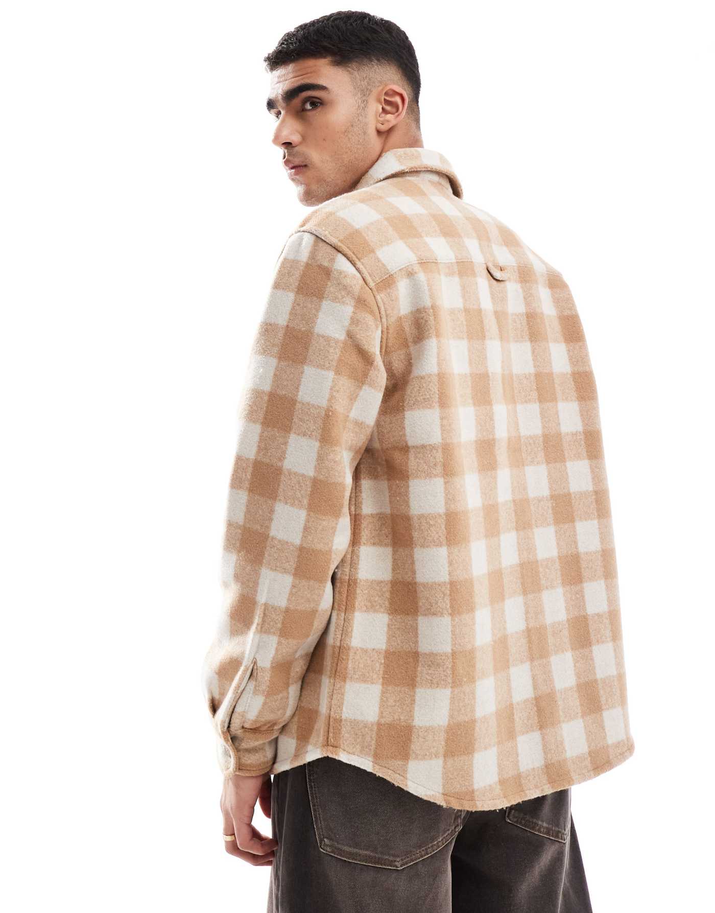 Jack & Jones heavy brushed check overshirt in beige