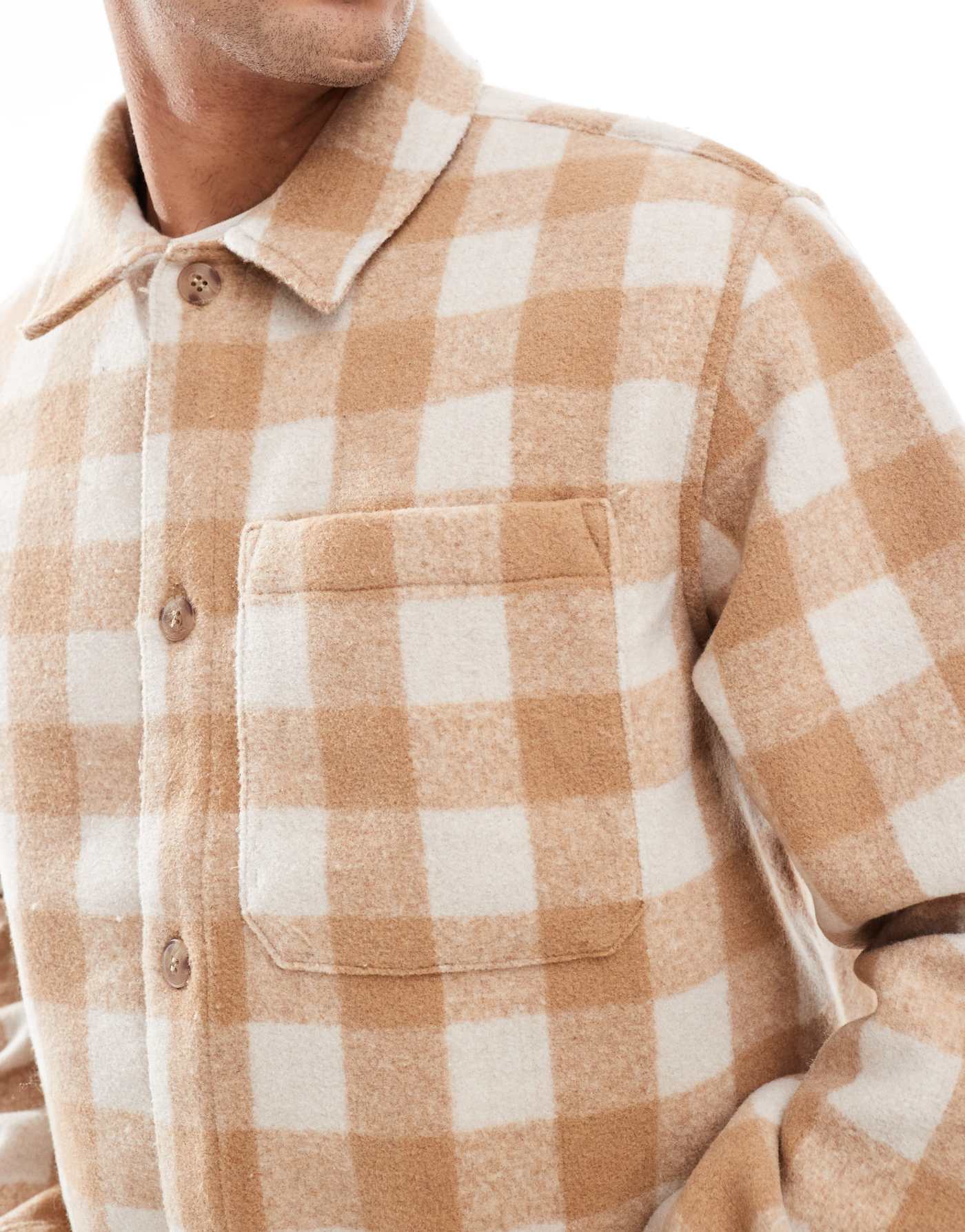 Jack & Jones heavy brushed check overshirt in beige