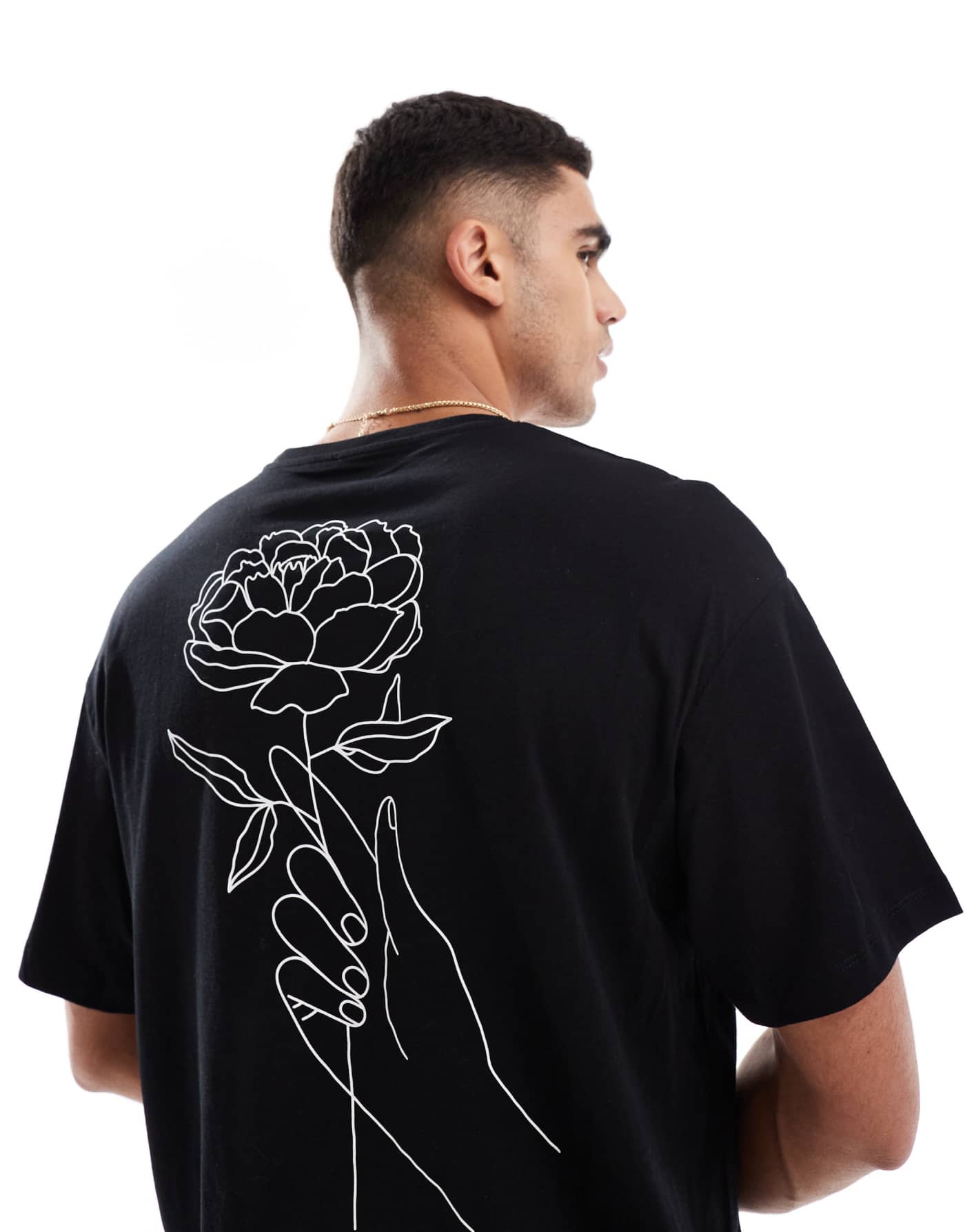 Jack & Jones oversized flower back print t-shirt in black