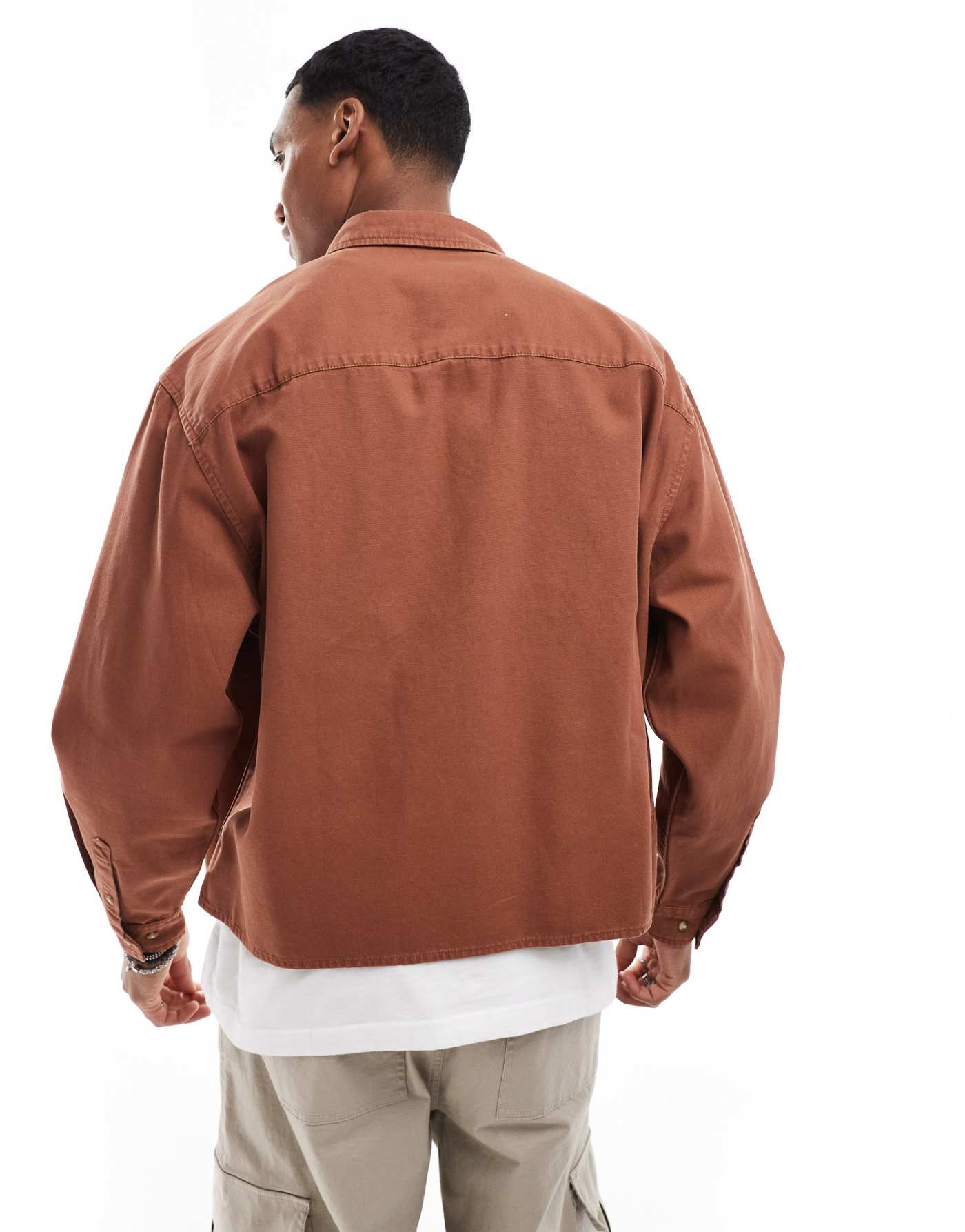 ASOS DESIGN boxy oversized shirt with placement badge in rust