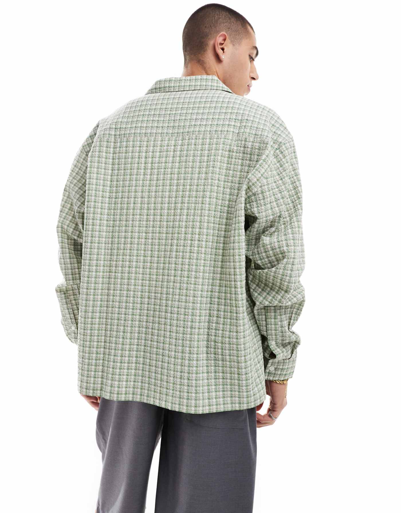 ASOS DESIGN boxy oversized revere shirt in sage dad check