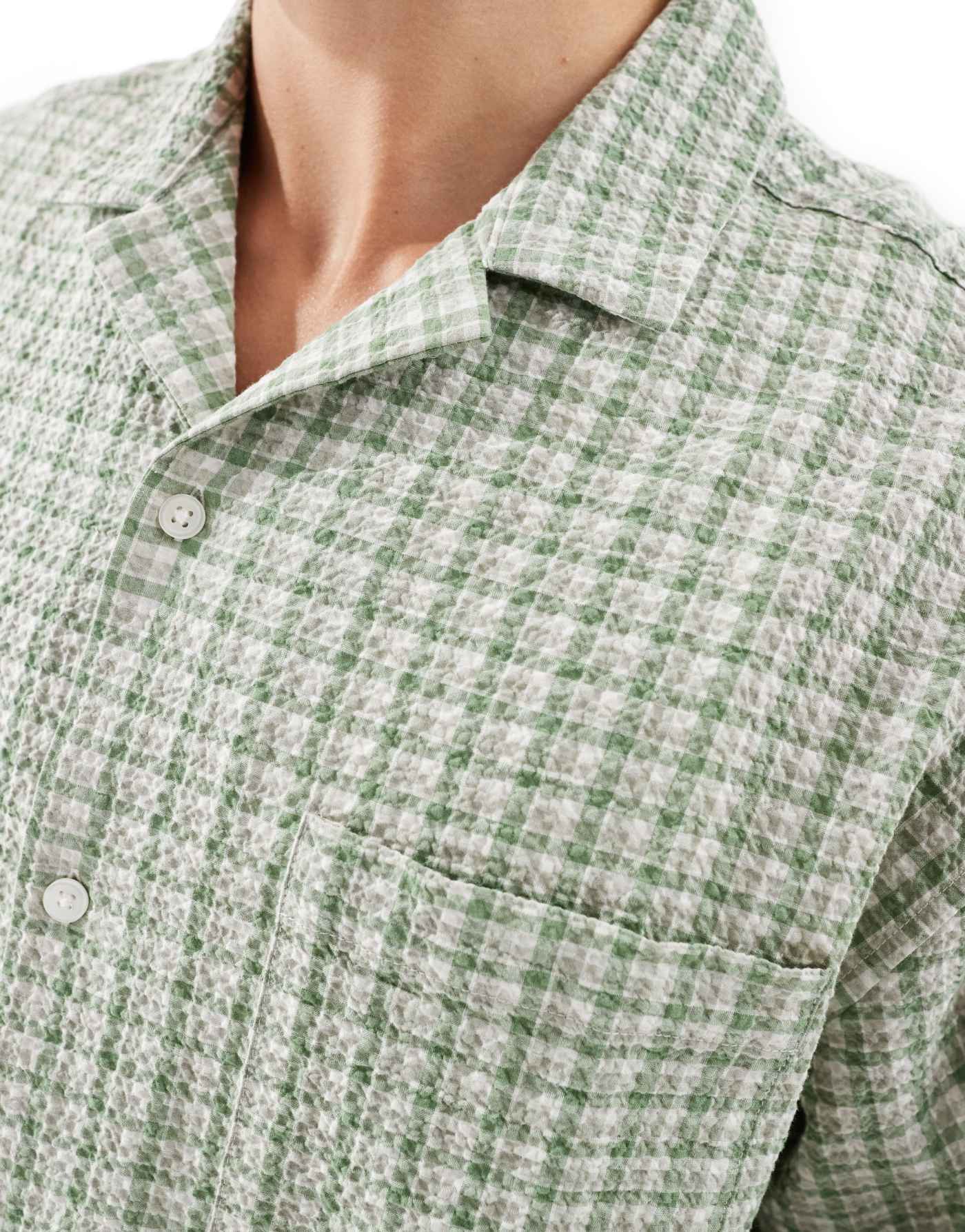 ASOS DESIGN boxy oversized revere shirt in sage dad check