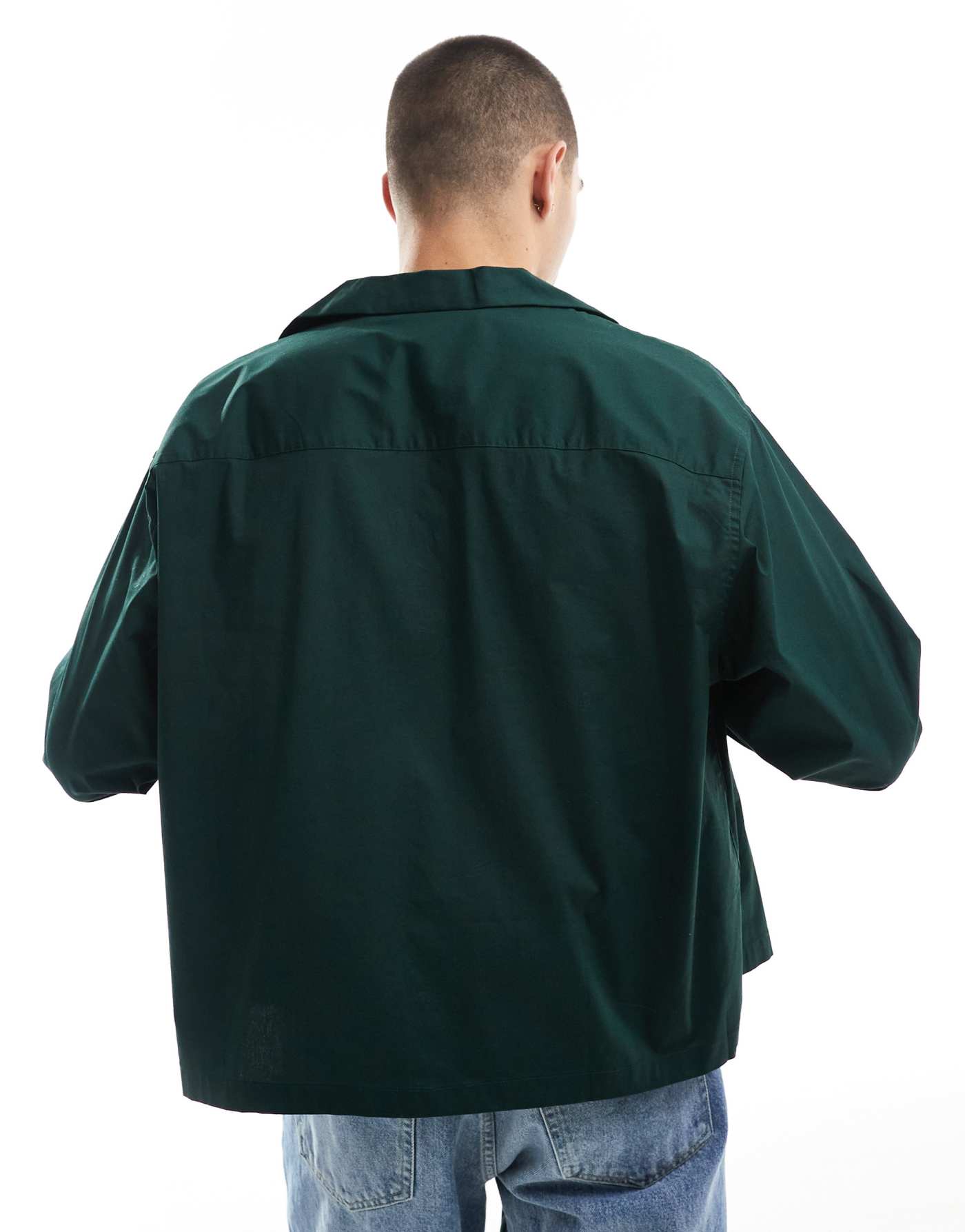 ASOS DESIGN boxy oversized poplin shirt with deep revere collar in dark green