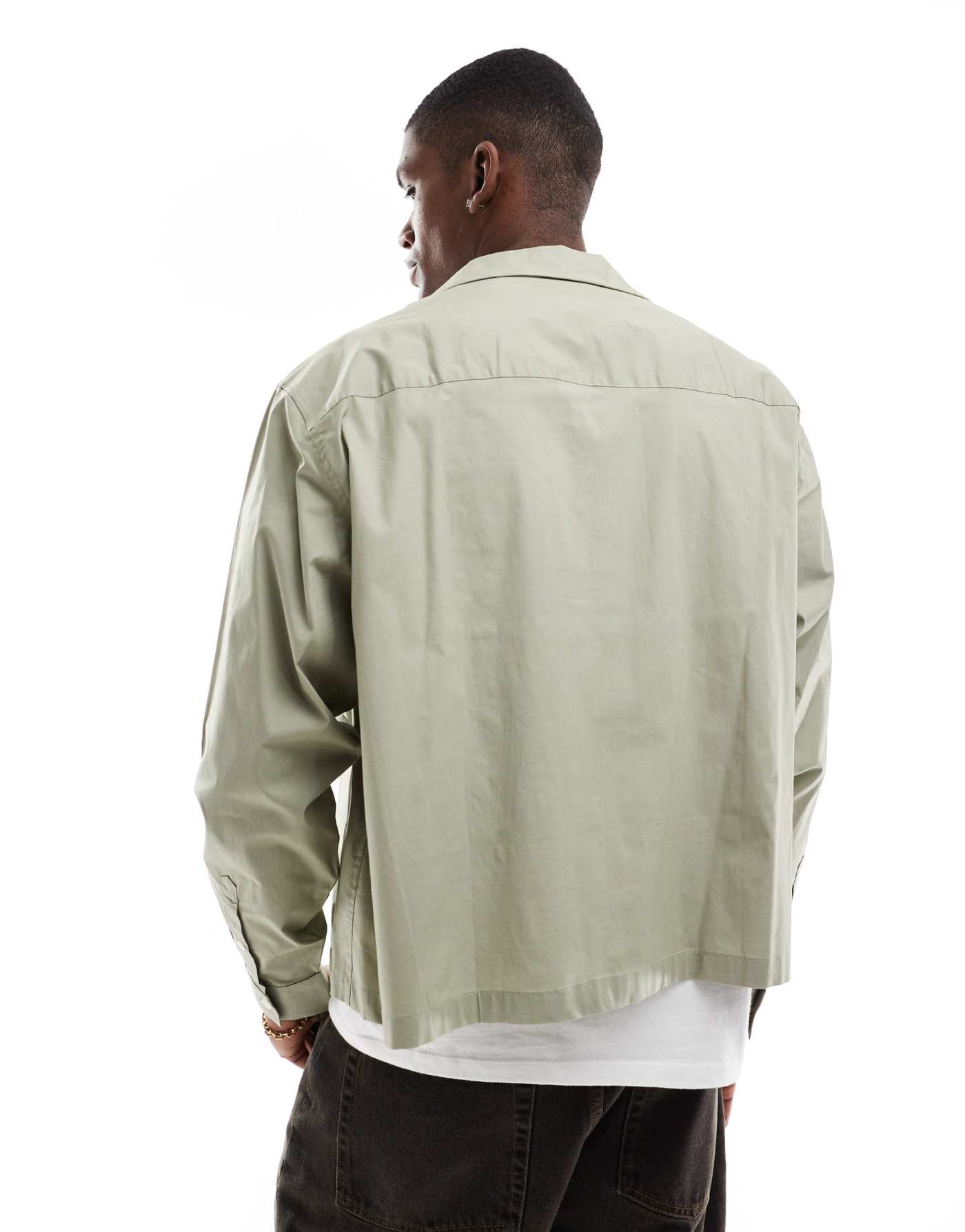 ASOS DESIGN boxy oversized poplin shirt with deep revere in pale green