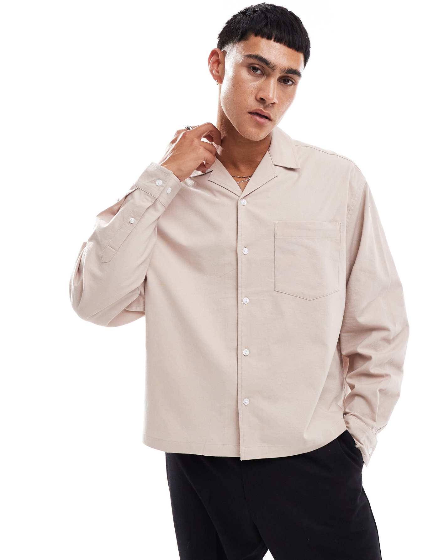 ASOS DESIGN boxy oversized oxford shirt in stone