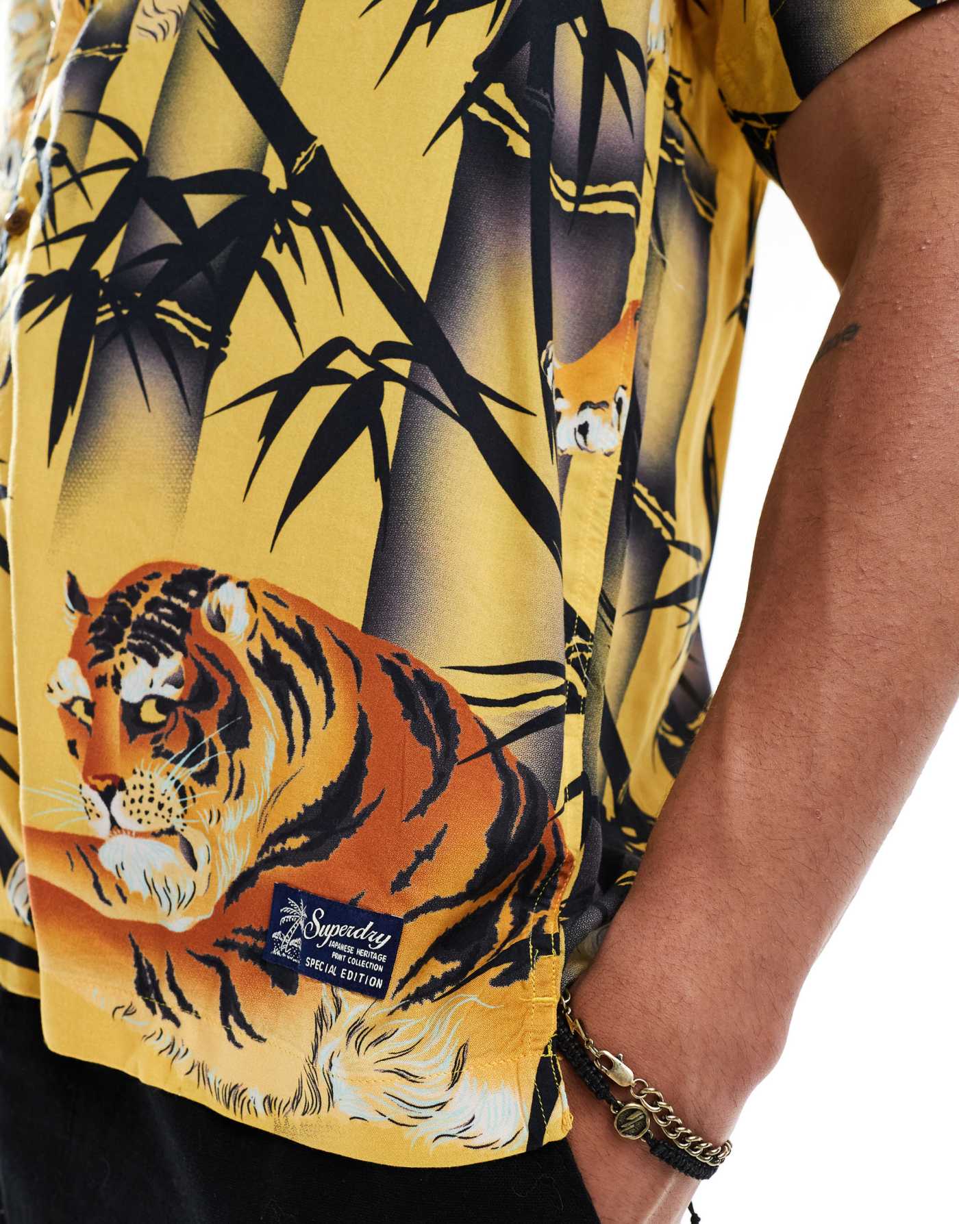 Superdry Hawaiian resort shirt in tora gold