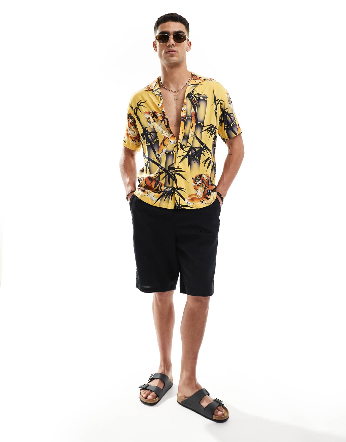 Superdry Hawaiian resort shirt in tora gold