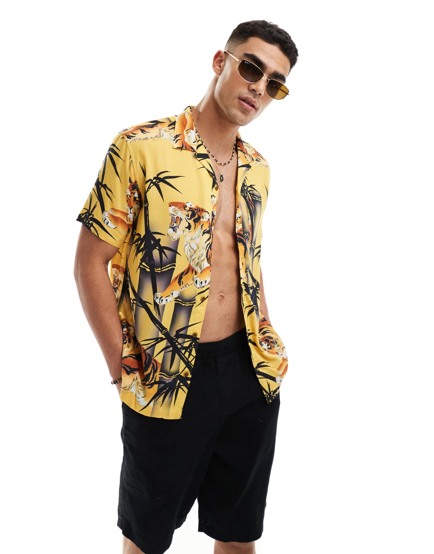 Superdry Hawaiian resort shirt in tora gold