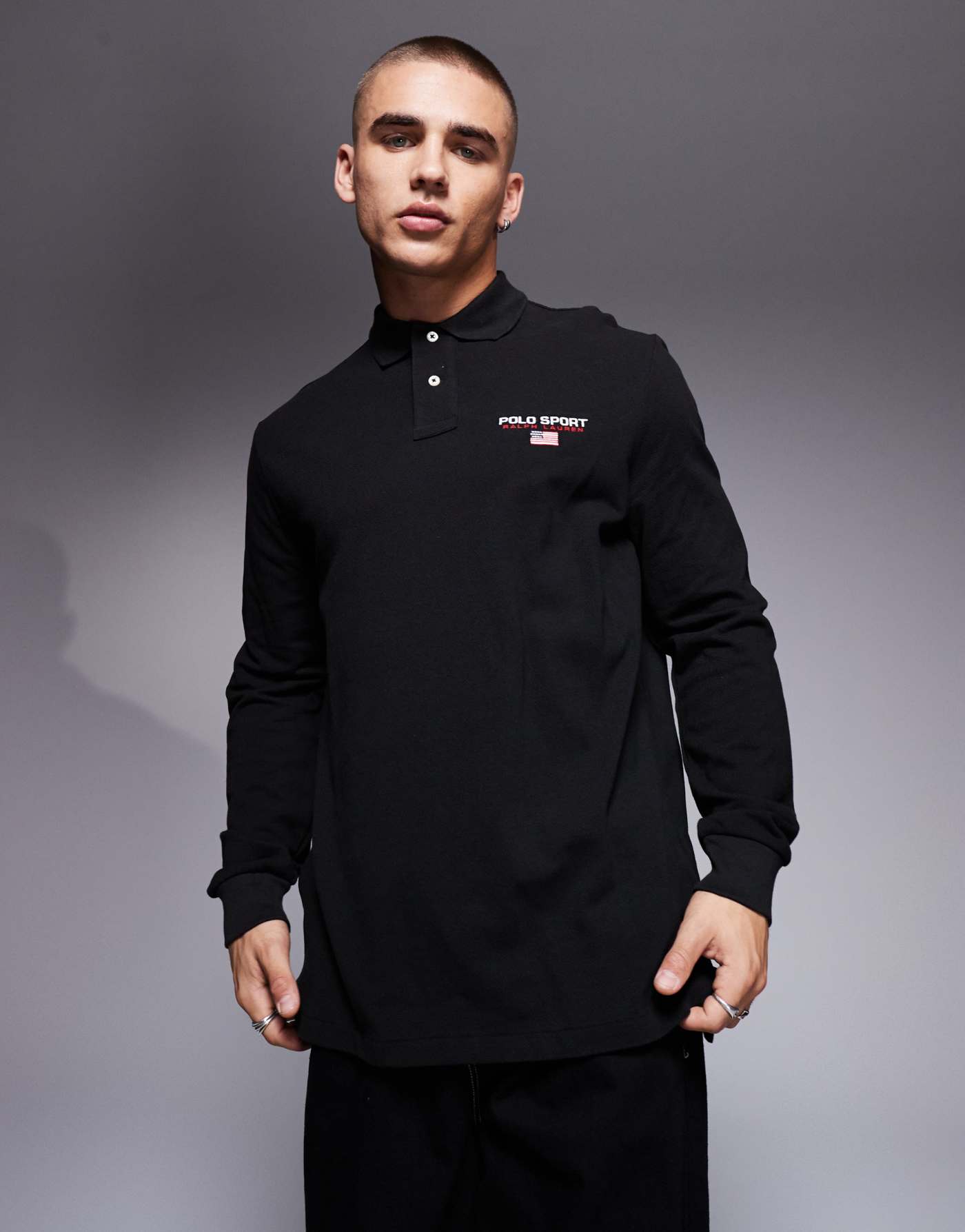 Polo Ralph Lauren Sport Capsule logo long sleeve polo in black