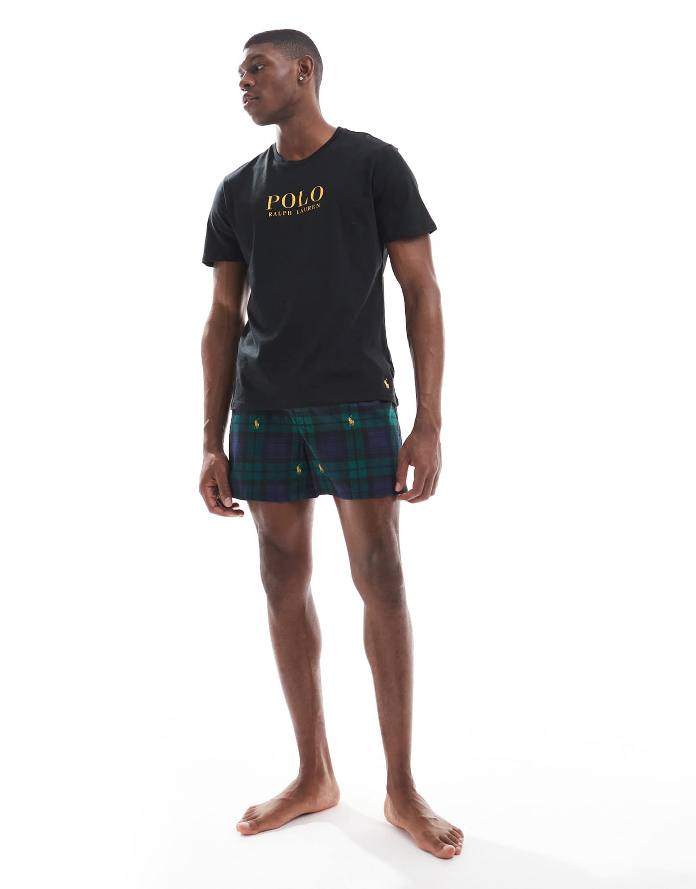 Polo Ralph Lauren lounge pyjama set with all over pony logo shorts and t-shirt in black