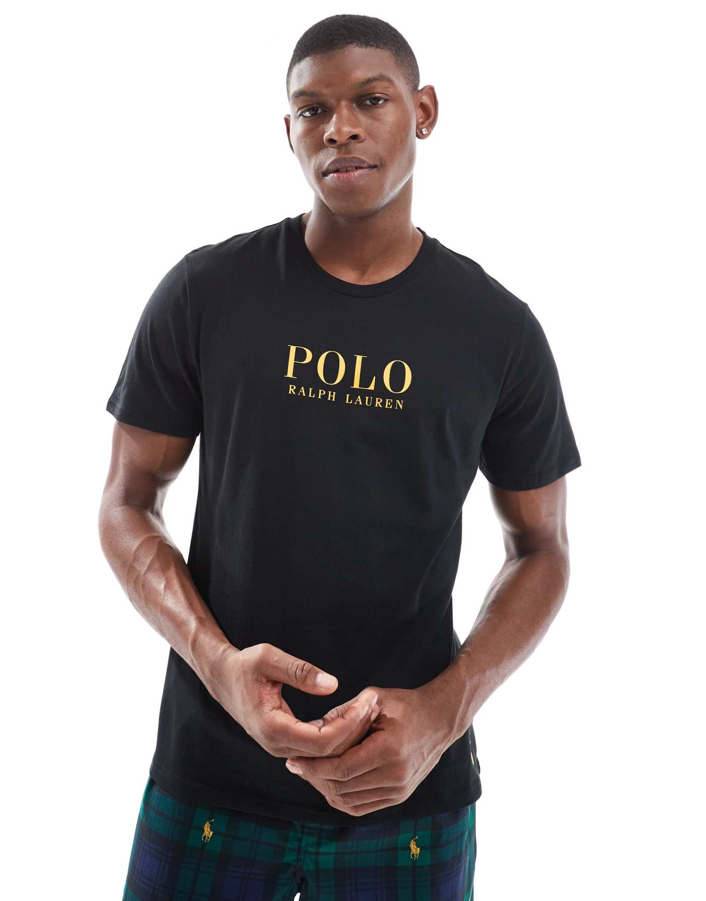 Polo Ralph Lauren lounge pyjama set with all over pony logo shorts and t-shirt in black