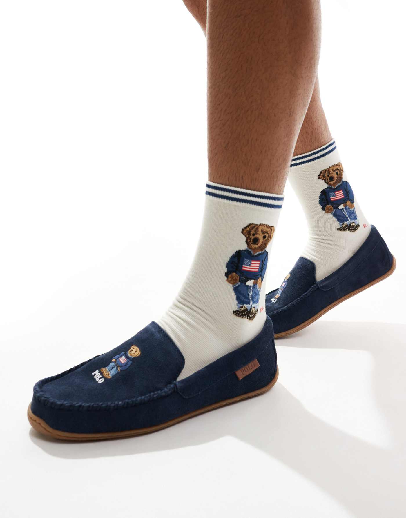 Polo Ralph Lauren Brenan slipper with bear logo in navy suede