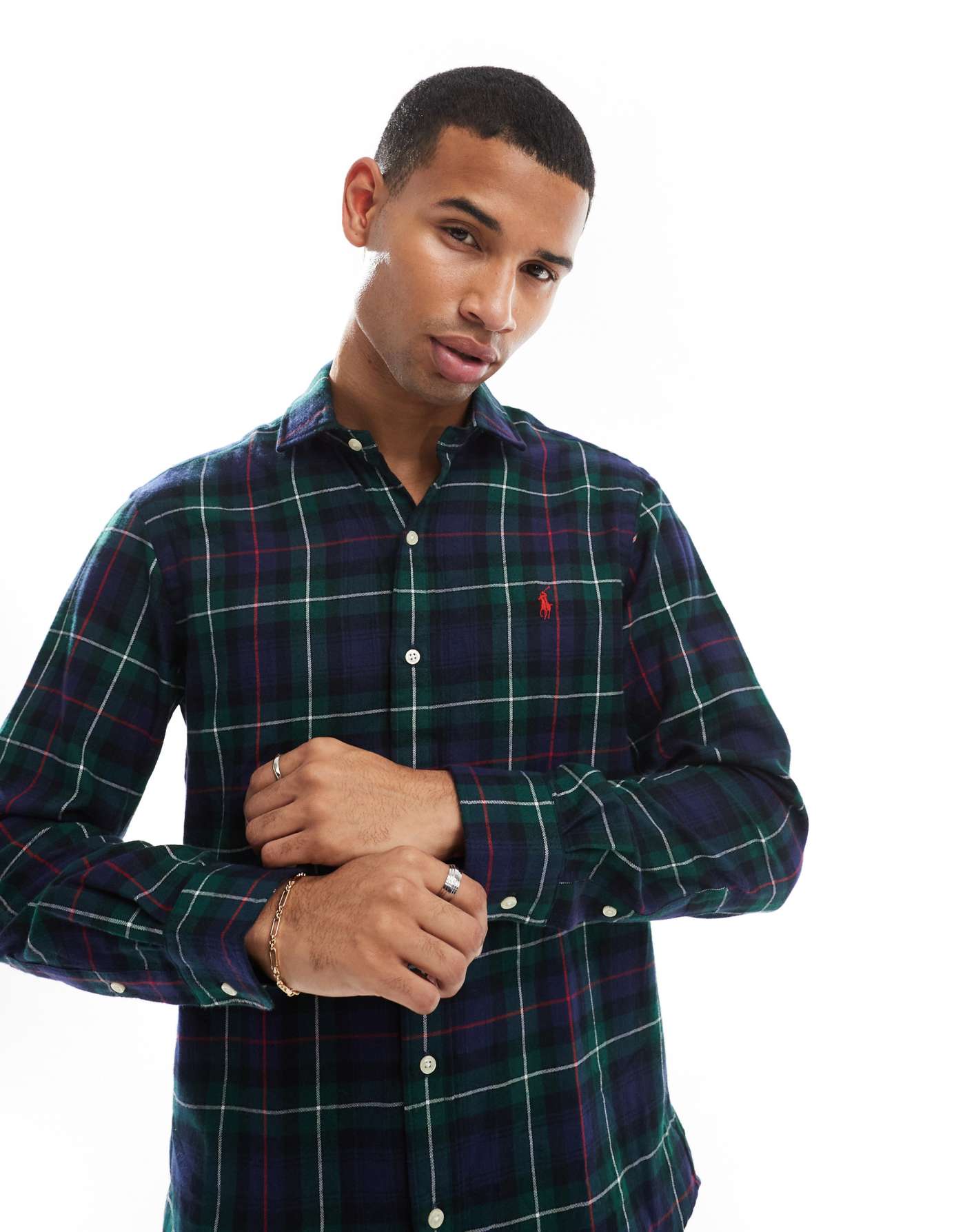 Polo Ralph Lauren icon logo check sanded twill shirt custom fit in green/red