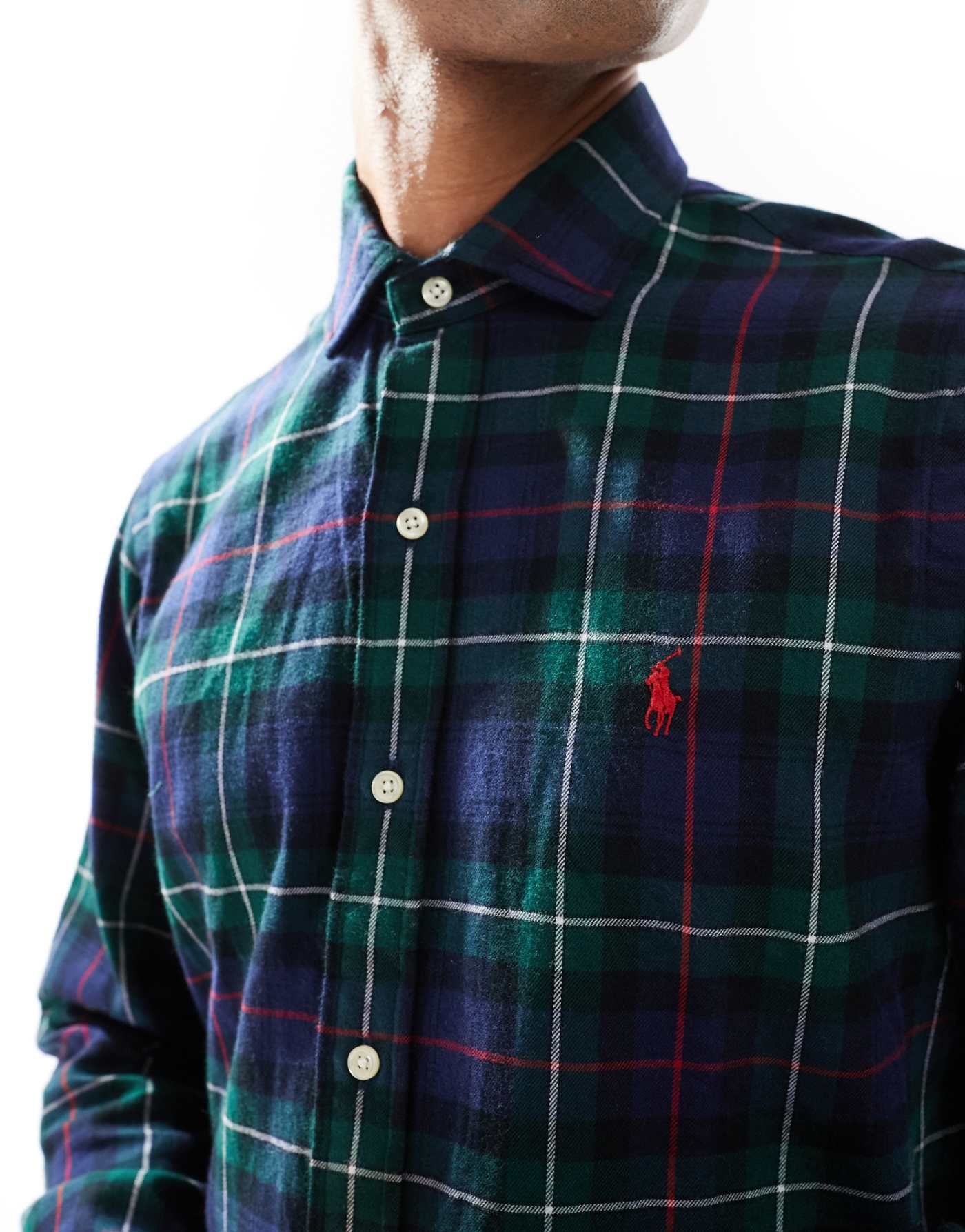 Polo Ralph Lauren icon logo check sanded twill shirt custom fit in green/red