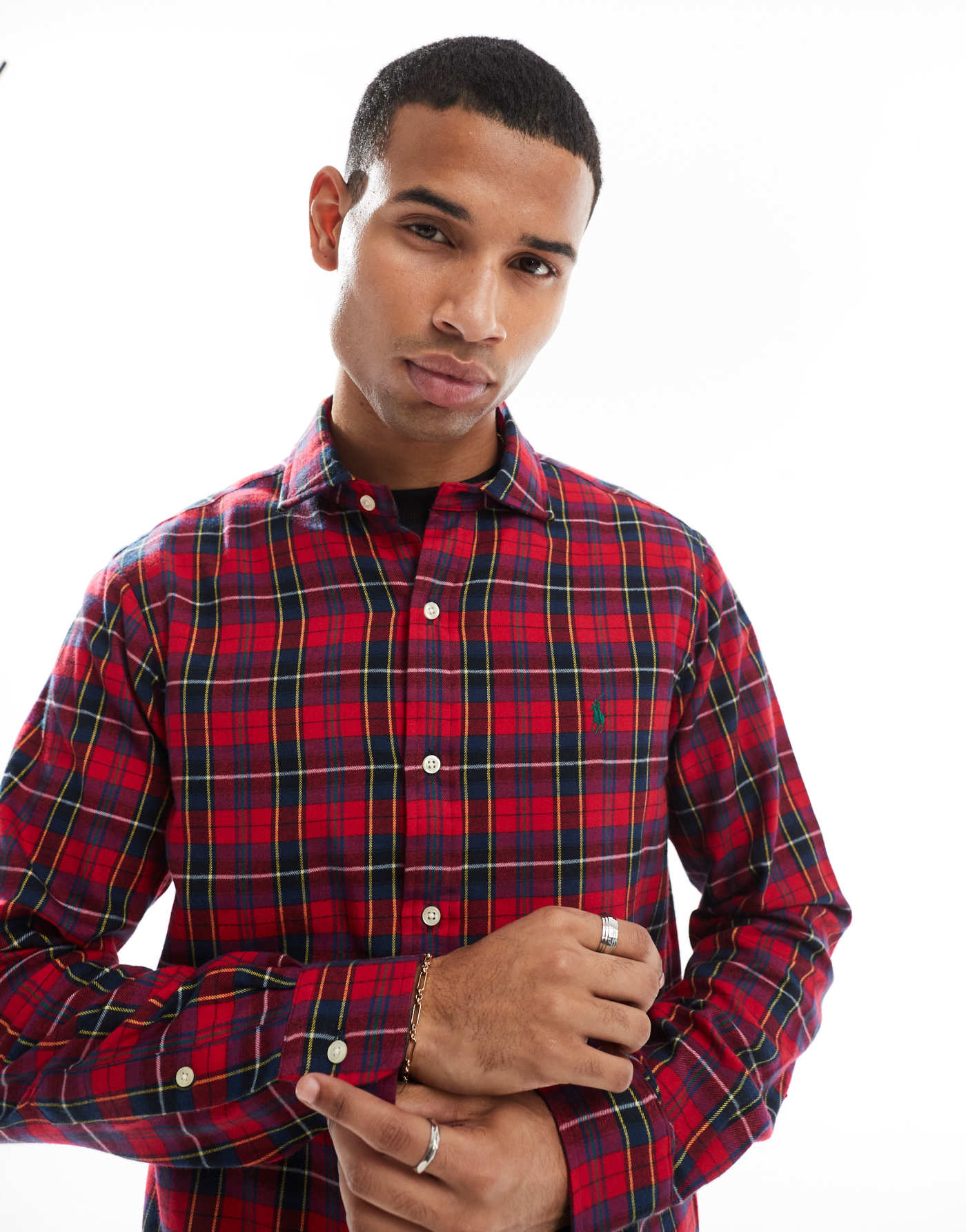 Polo Ralph Lauren icon logo check sanded twill shirt custom fit in red/navy