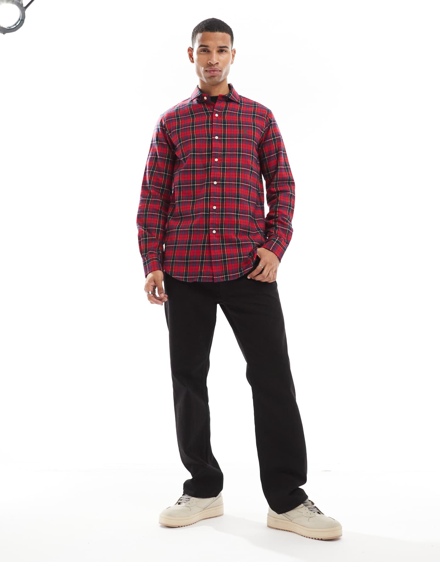 Polo Ralph Lauren icon logo check sanded twill shirt custom fit in red/navy