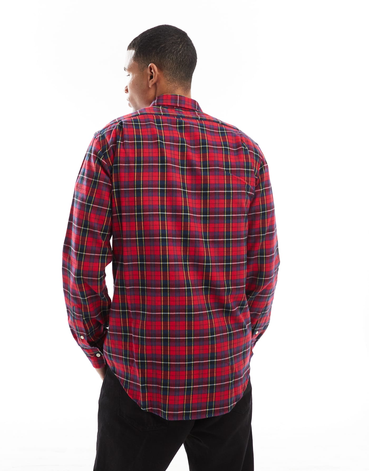 Polo Ralph Lauren icon logo check sanded twill shirt custom fit in red/navy