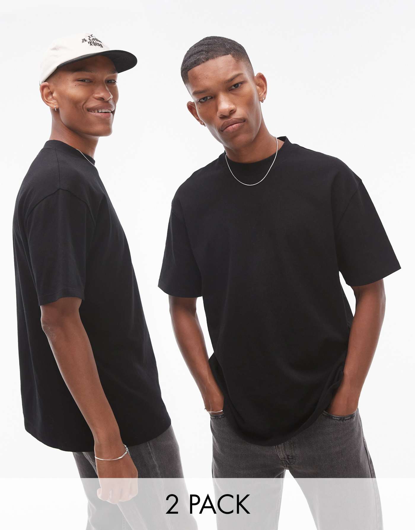 Topman 2 pack oversized fit t-shirt in black