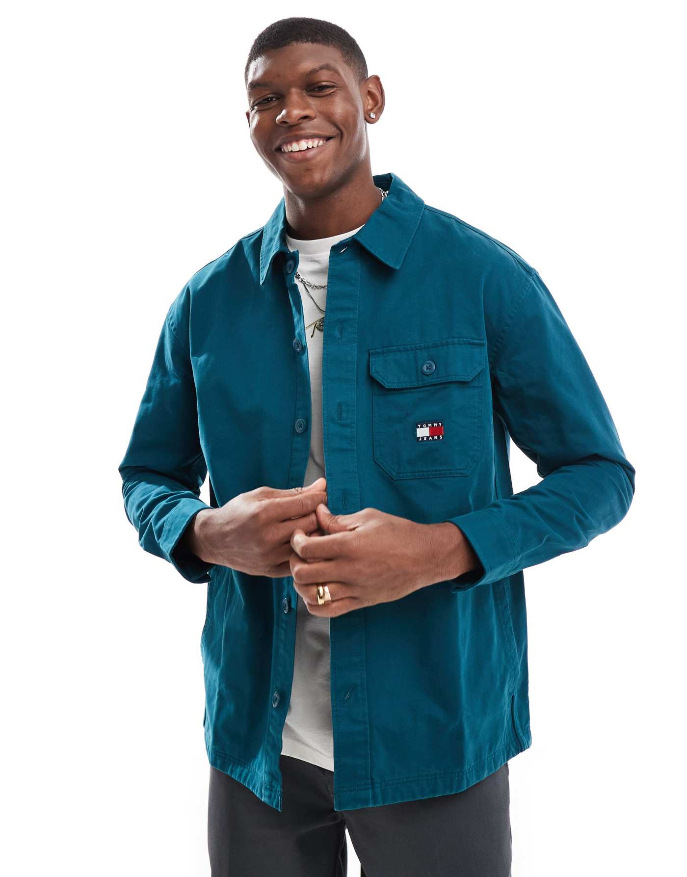 Tommy Jeans essential overshirt in dark green