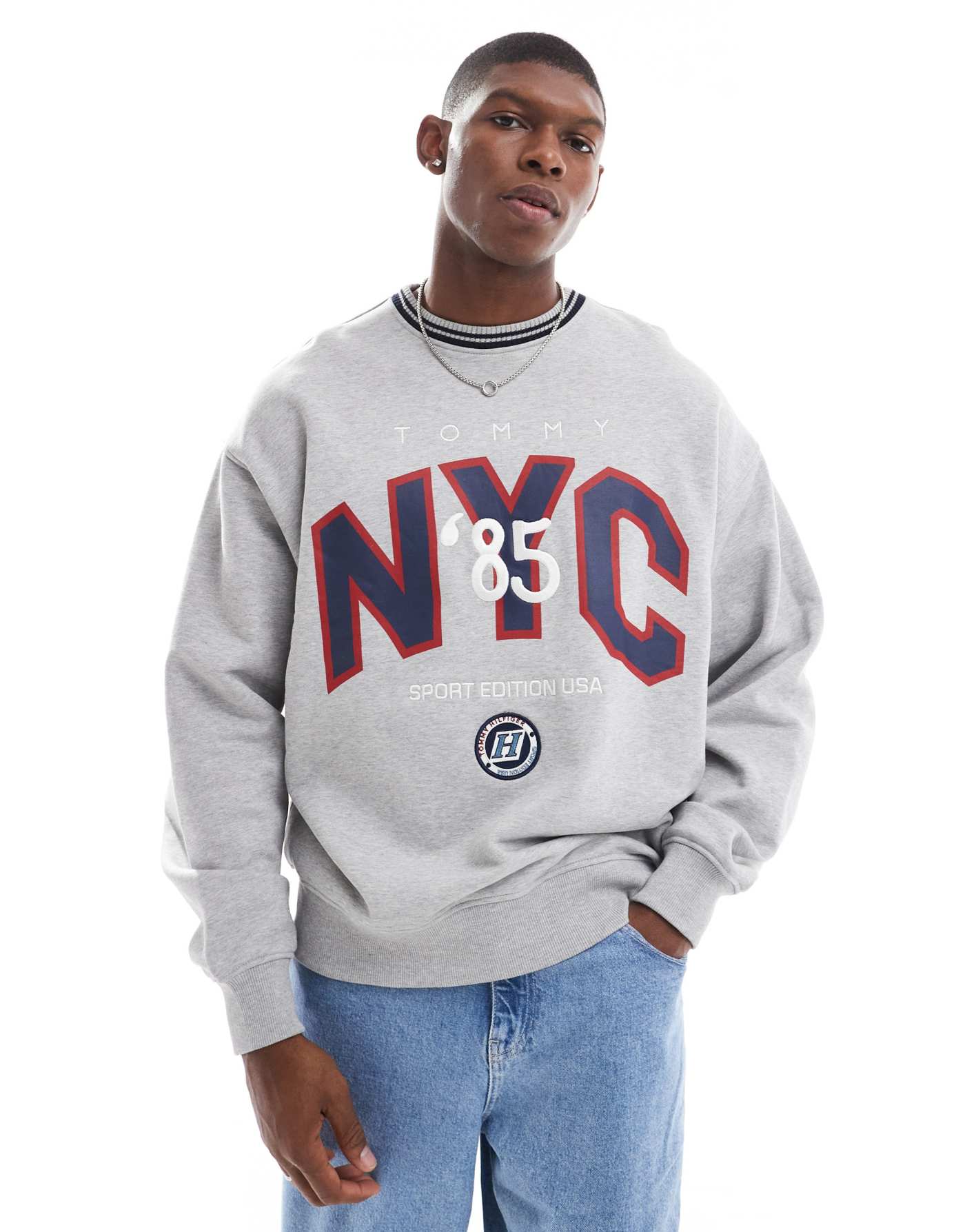 Tommy Jeans Game Day large logo sweatshirt in grey