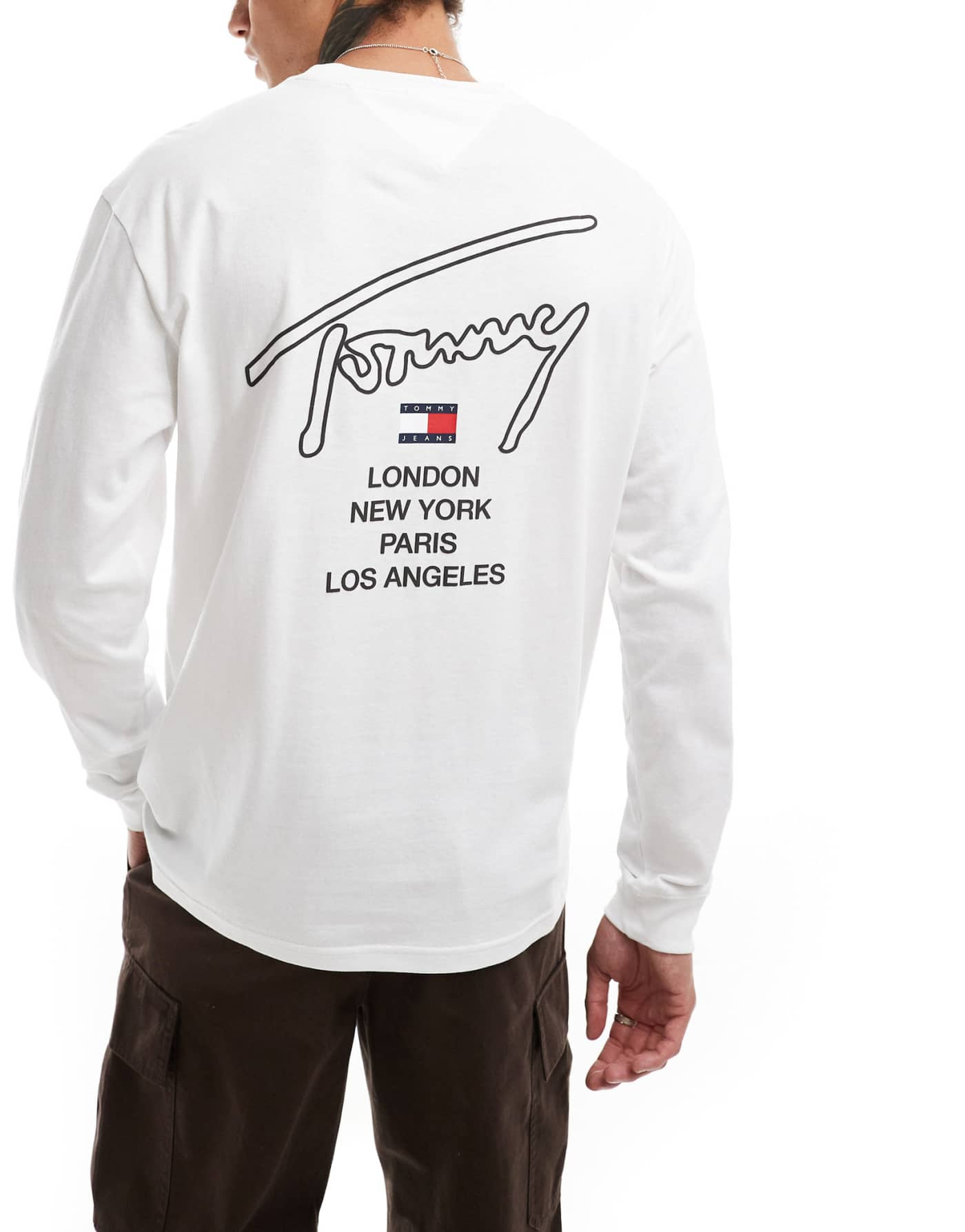 Tommy Jeans signature back print long sleeve t-shirt in white