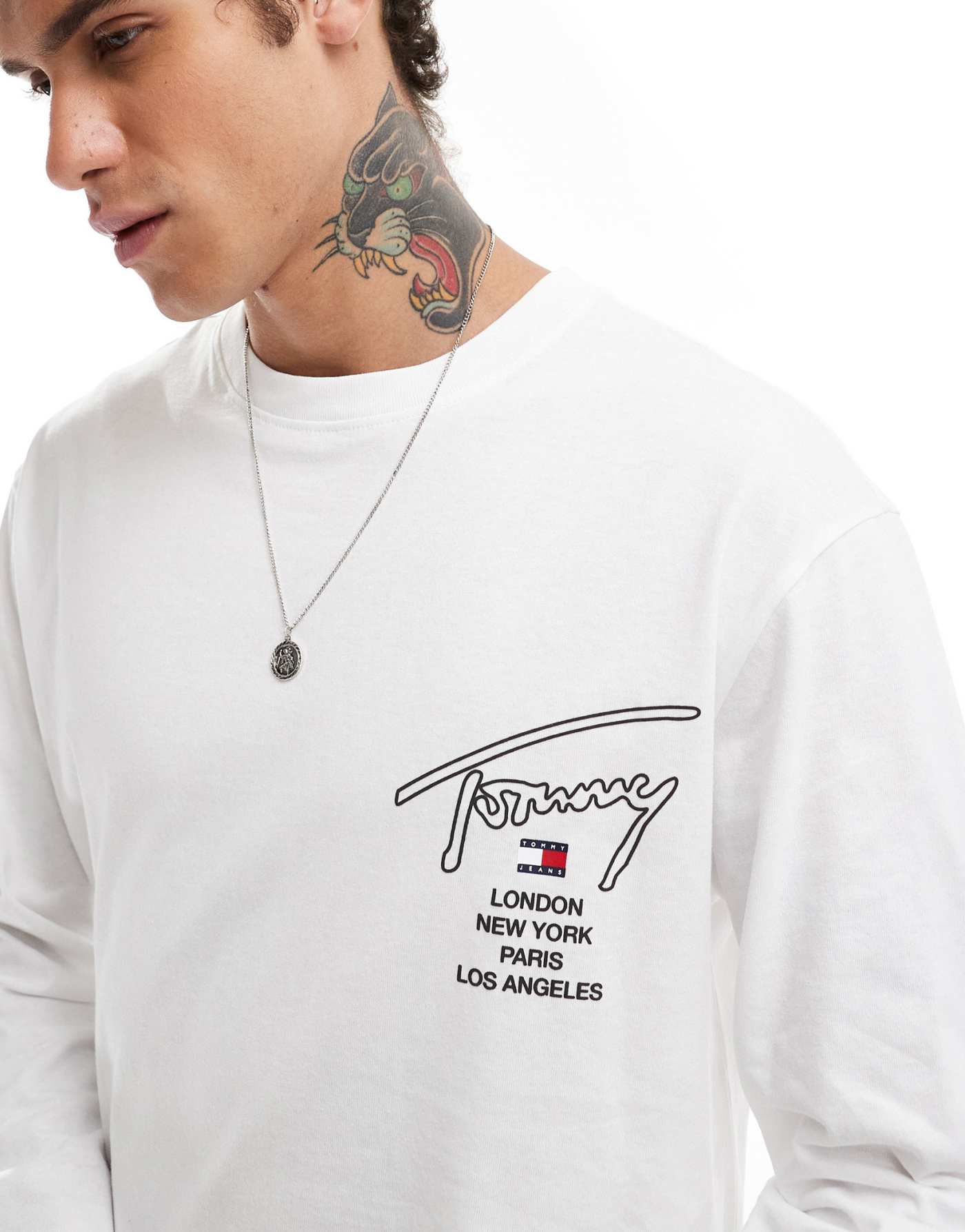 Tommy Jeans signature back print long sleeve t-shirt in white