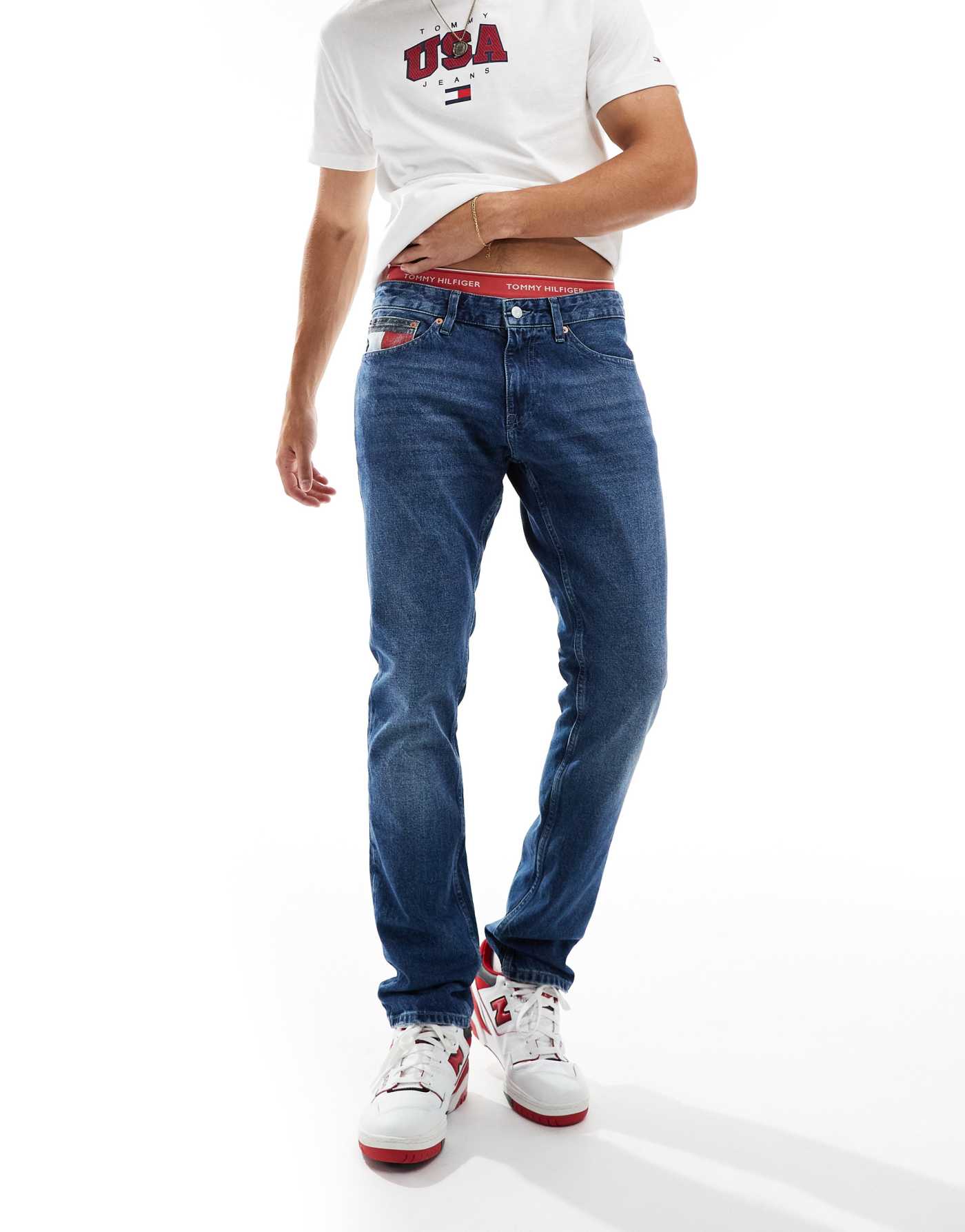 Tommy Jeans Scanton slim jeans in mid wash with flag details