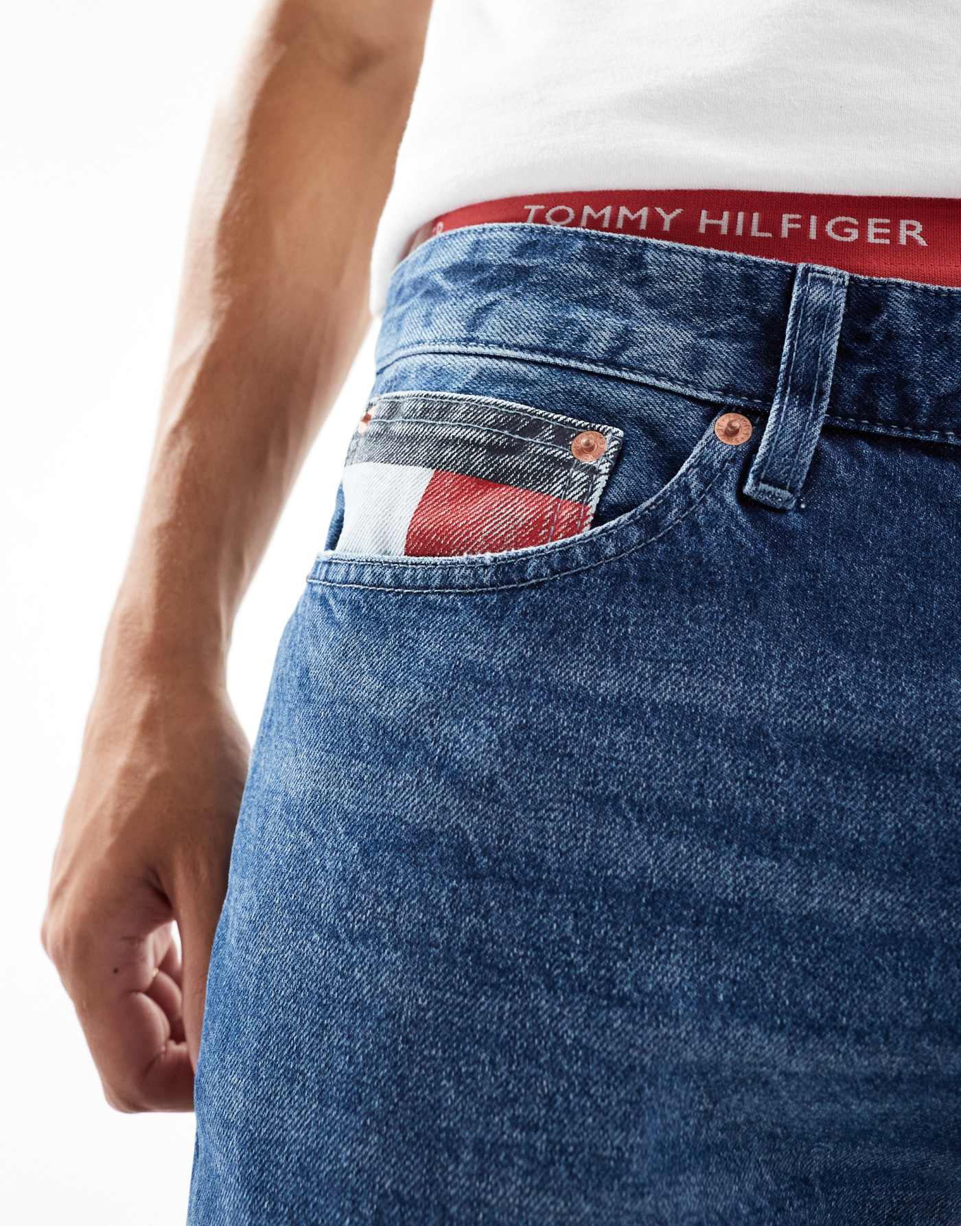 Tommy Jeans Scanton slim jeans in mid wash with flag details