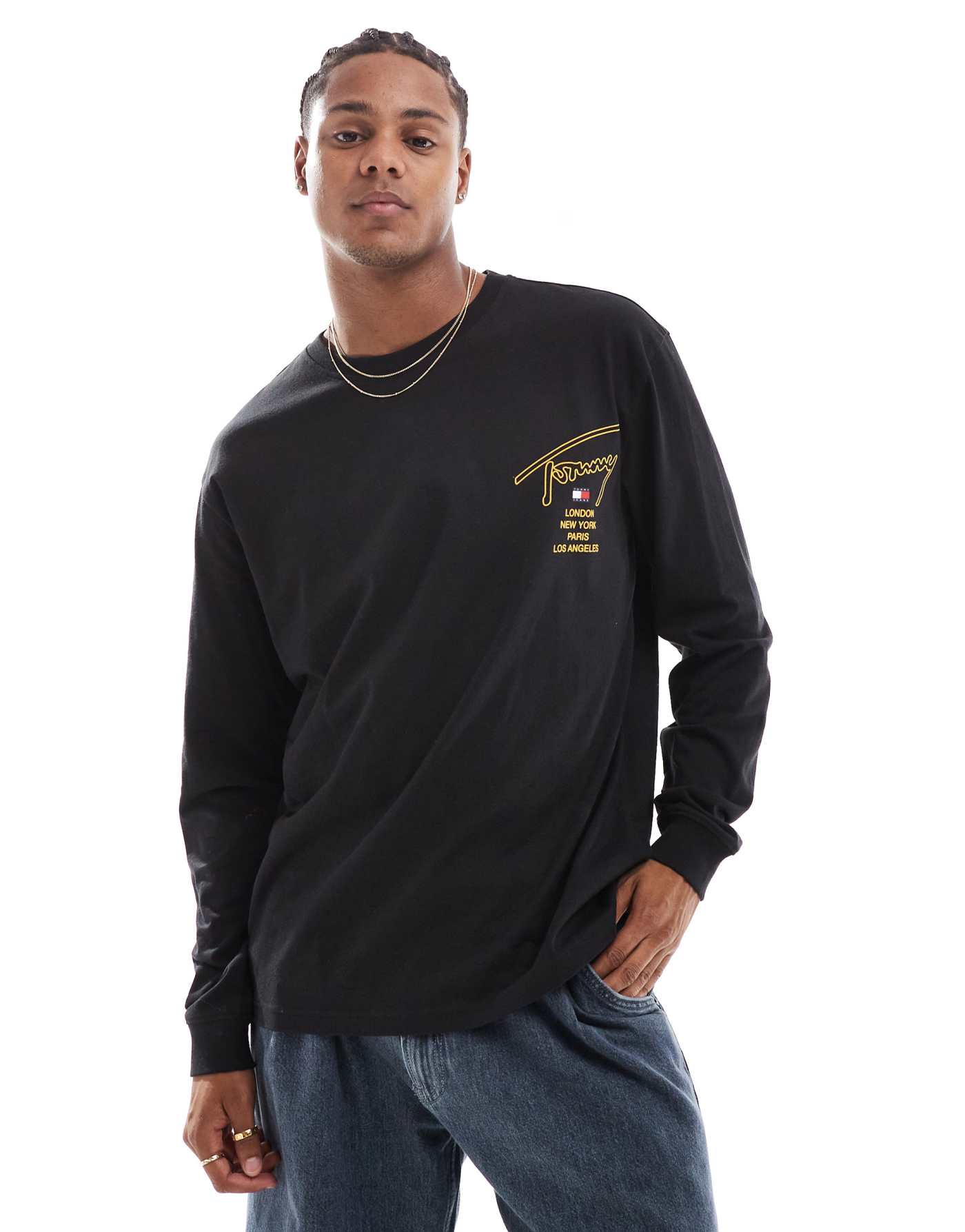 Tommy Jeans signature back print long sleeve t-shirt in black