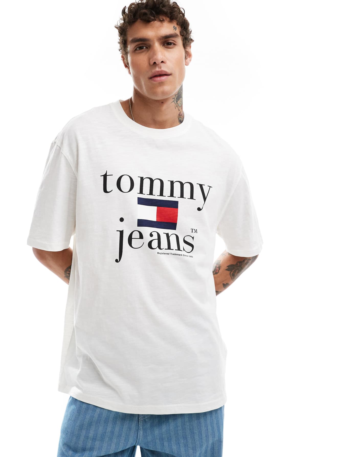 Tommy Jeans retro varsity logo t-shirt in white