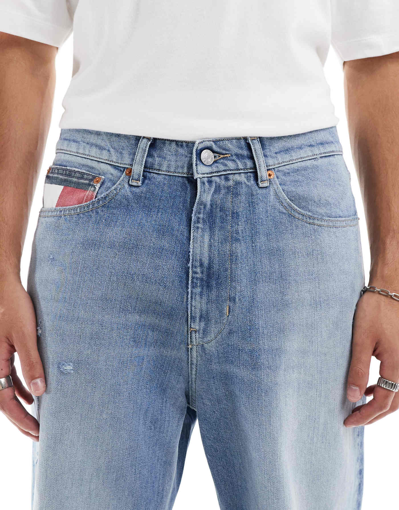 Tommy Jeans Skater ripped jeans in mid wash with flag details