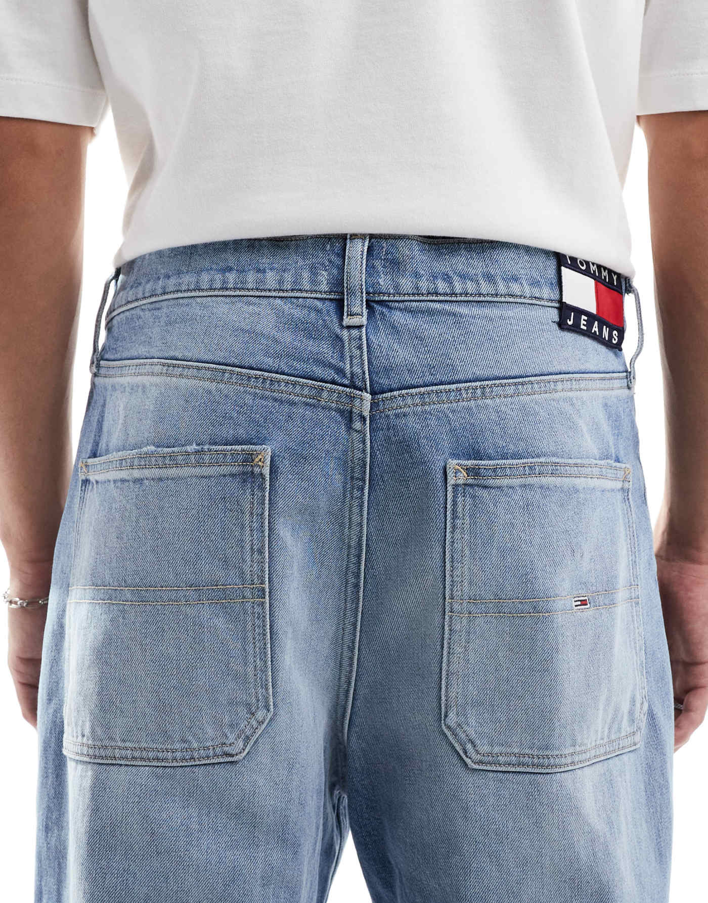 Tommy Jeans Skater ripped jeans in mid wash with flag details