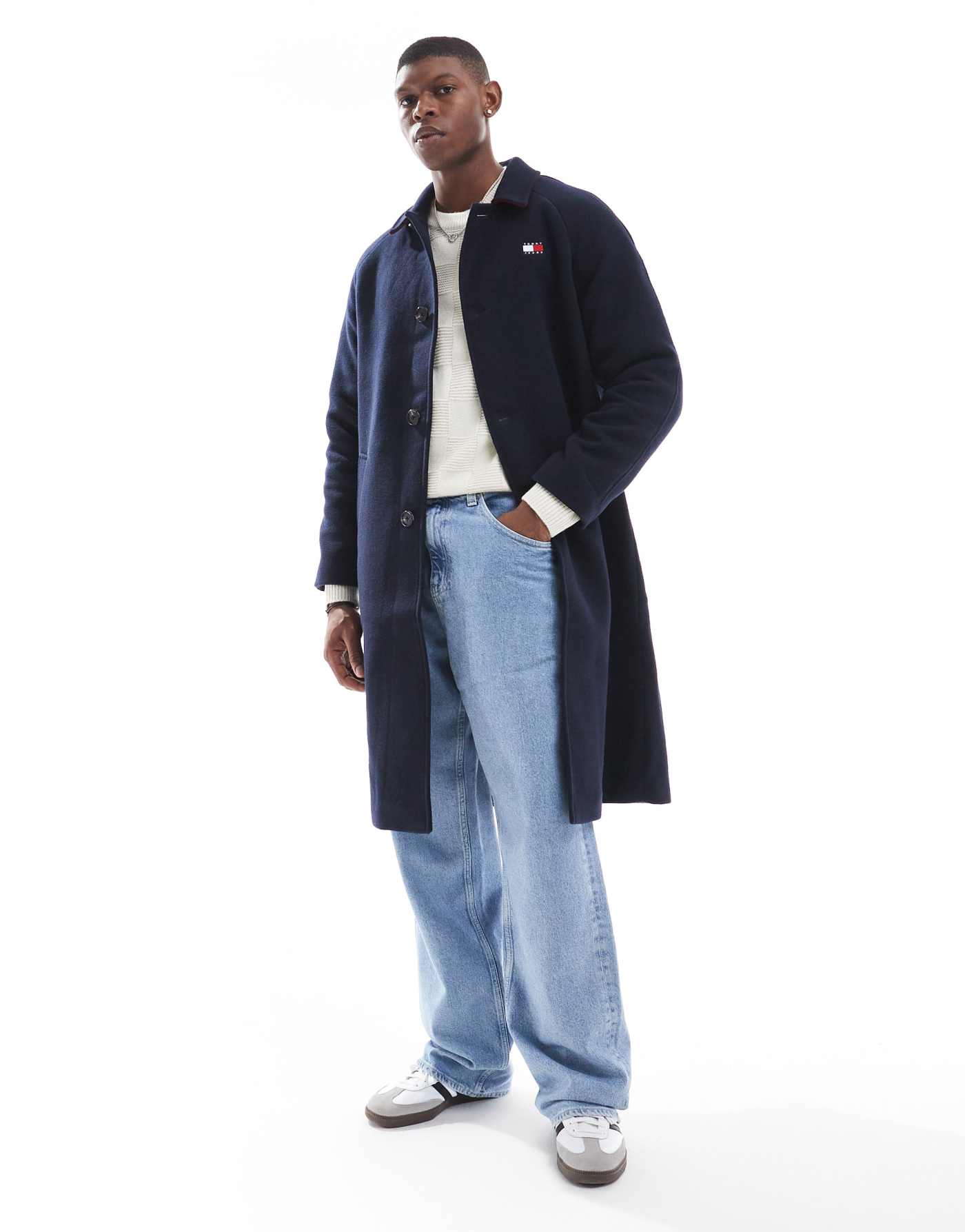 Tommy Jeans long wool coat in navy