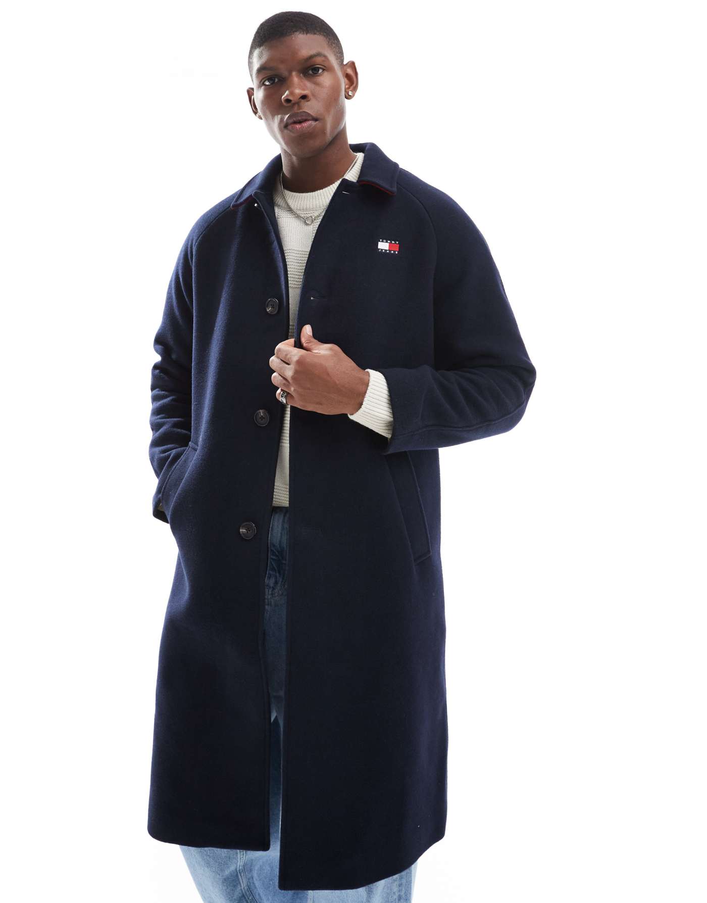 Tommy Jeans long wool coat in navy