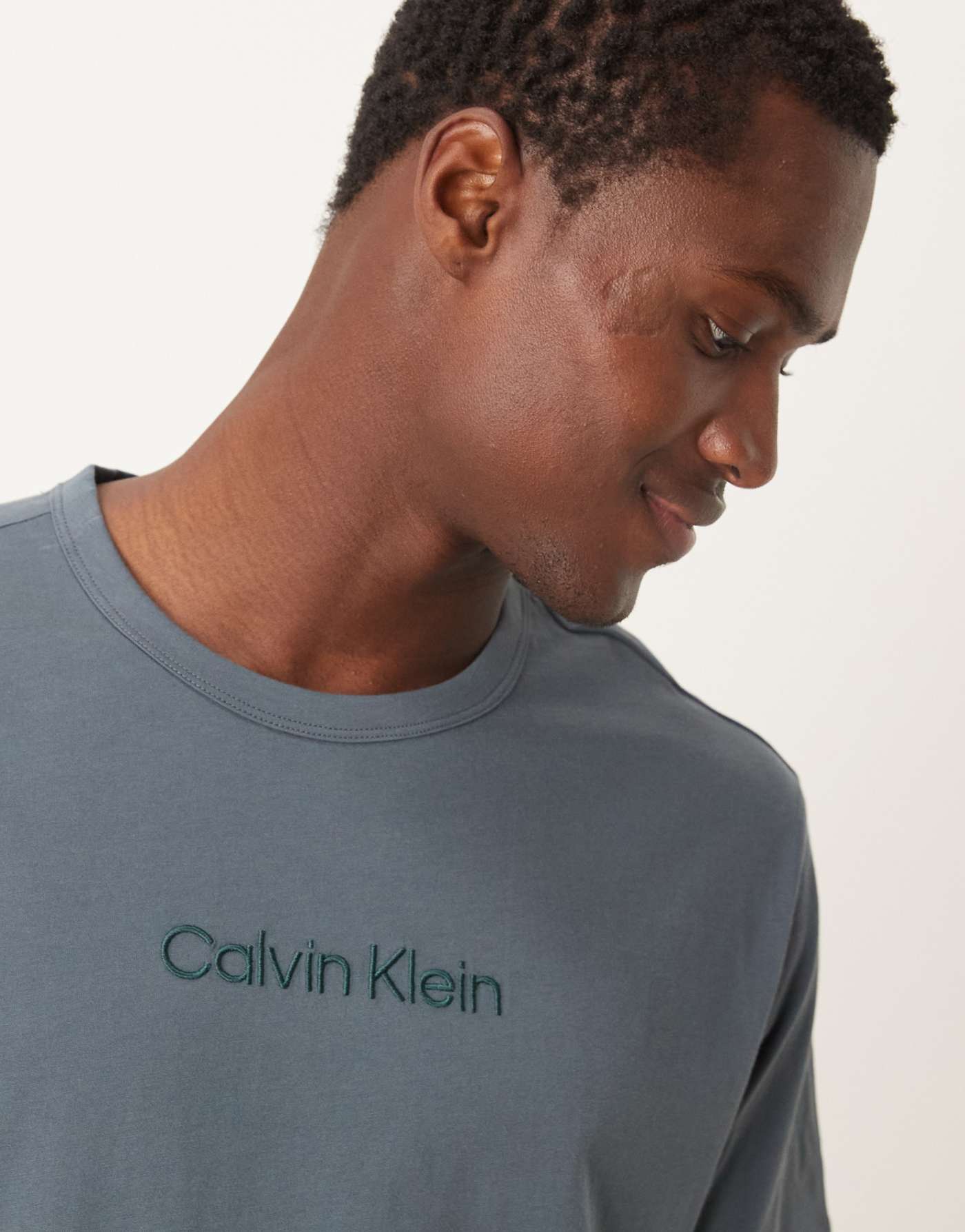 Calvin Klein Cotton lounge tee in blue with embroidered logo