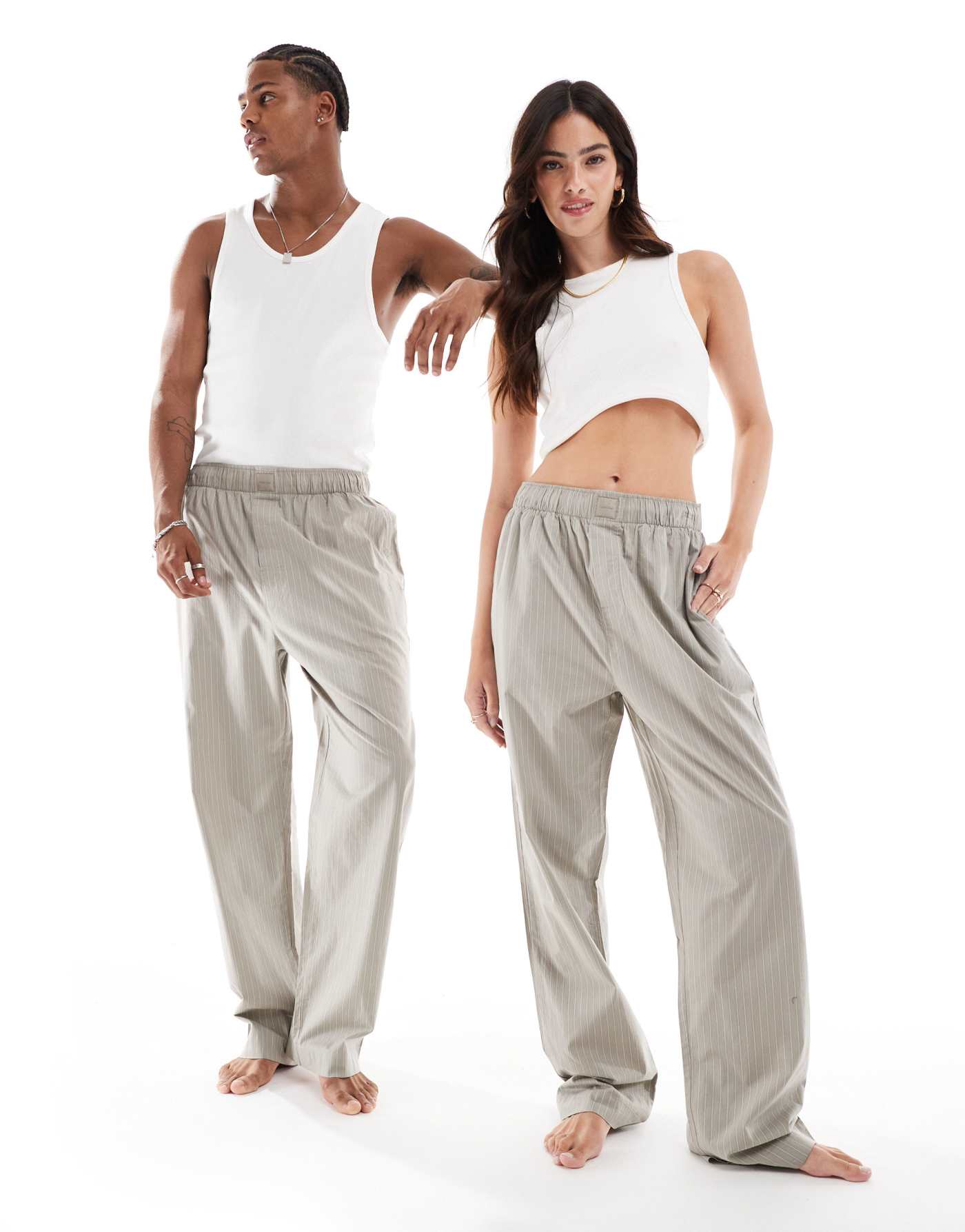 Calvin Klein unisex cotton poplin sleep pant in khaki stripe